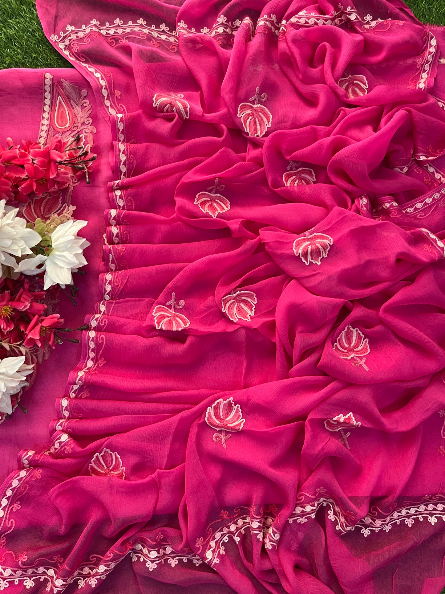 Hot Pink Opada Silk Kashmiri Suit