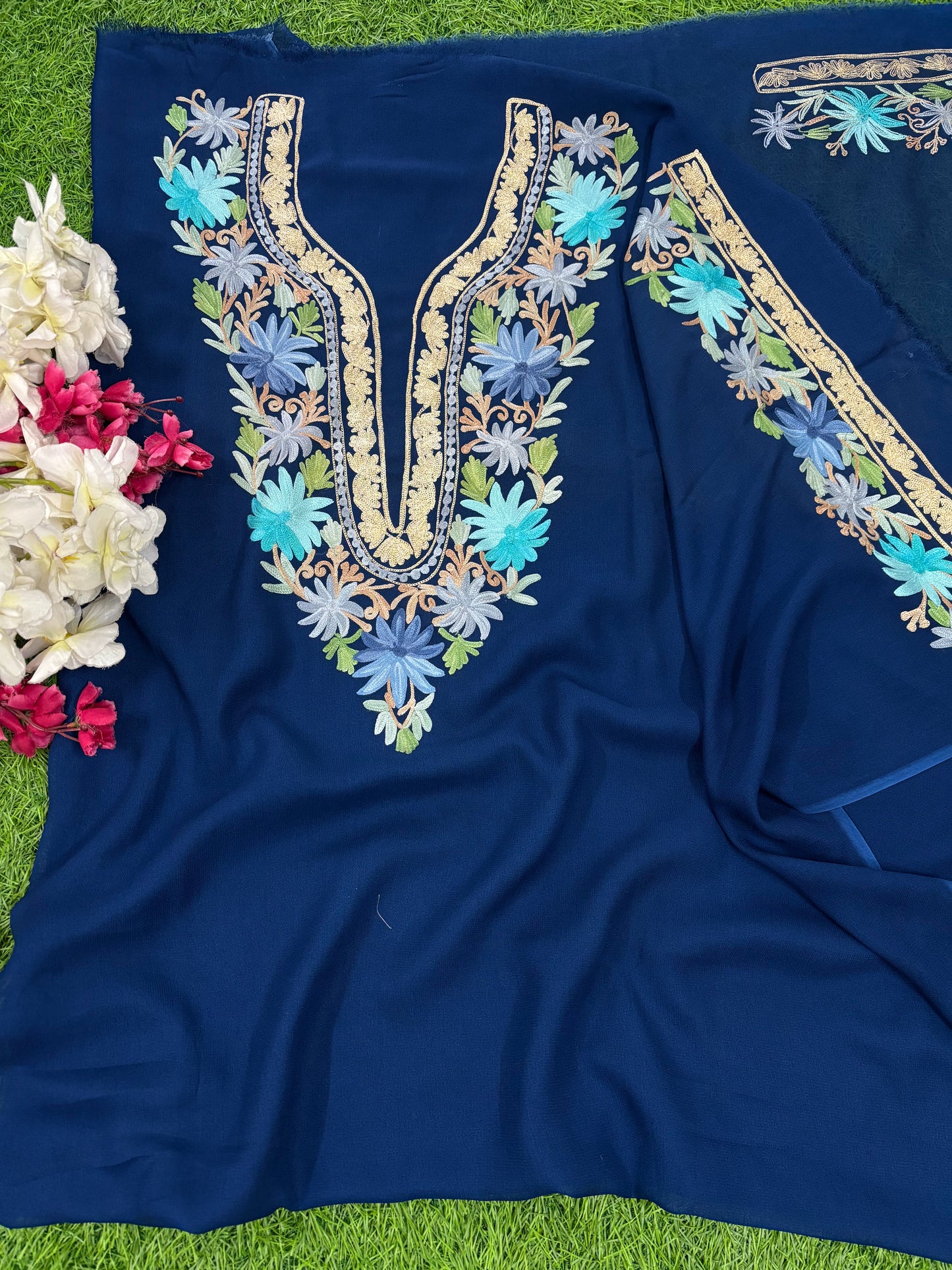 Electric Blue Pure Georgette Kashmiri Suit