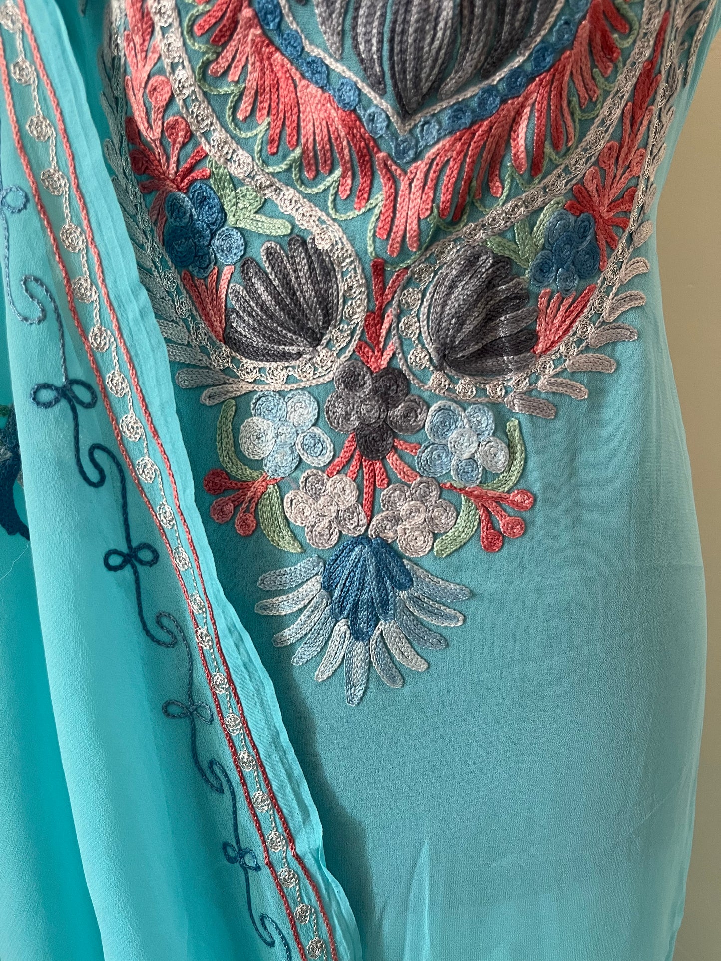 Sky Blue Georgette Shirt and Dupatta Aari Embroidered Suit