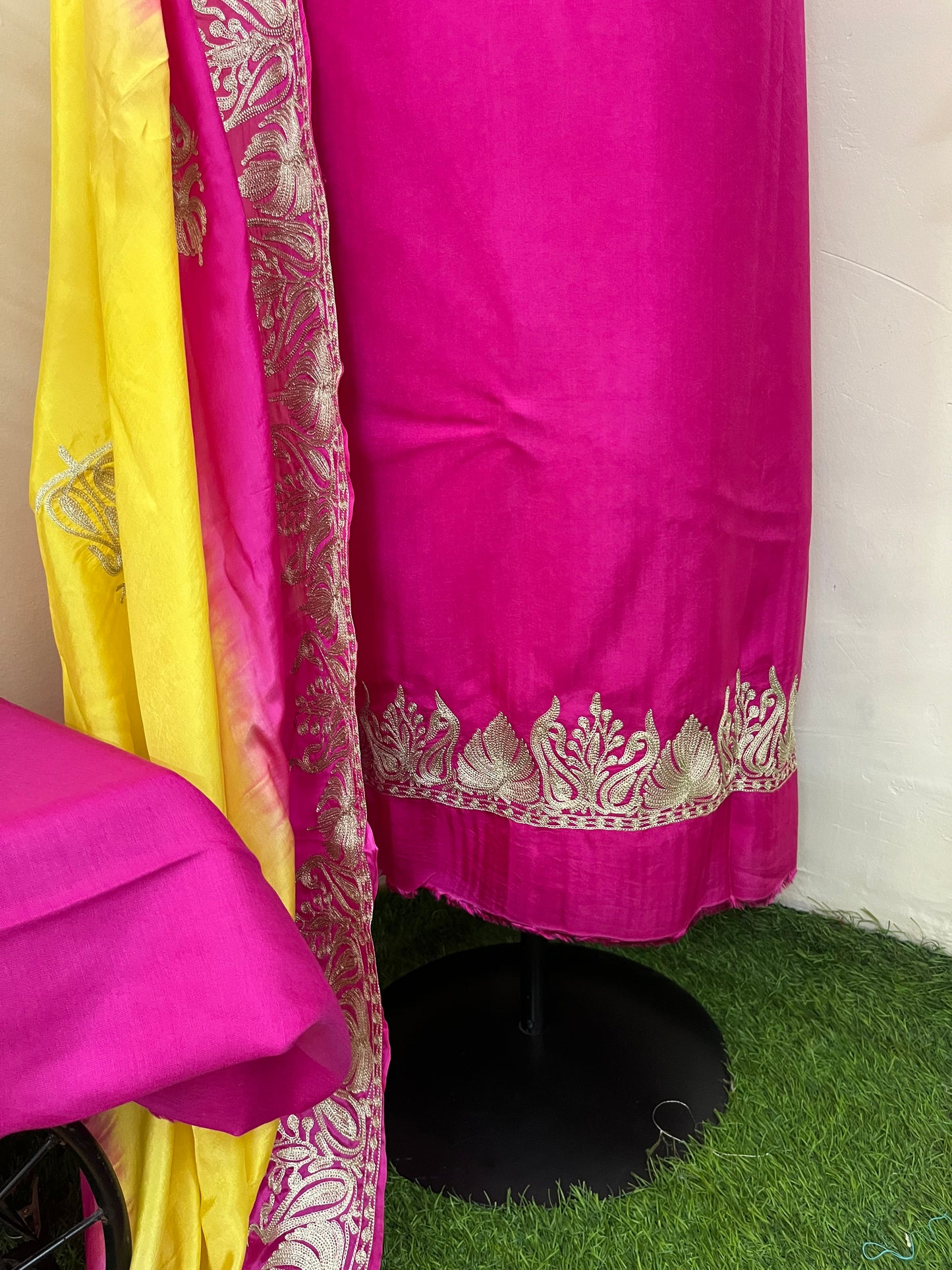 Sanam Hot Pink Silk Kashmiri Suit