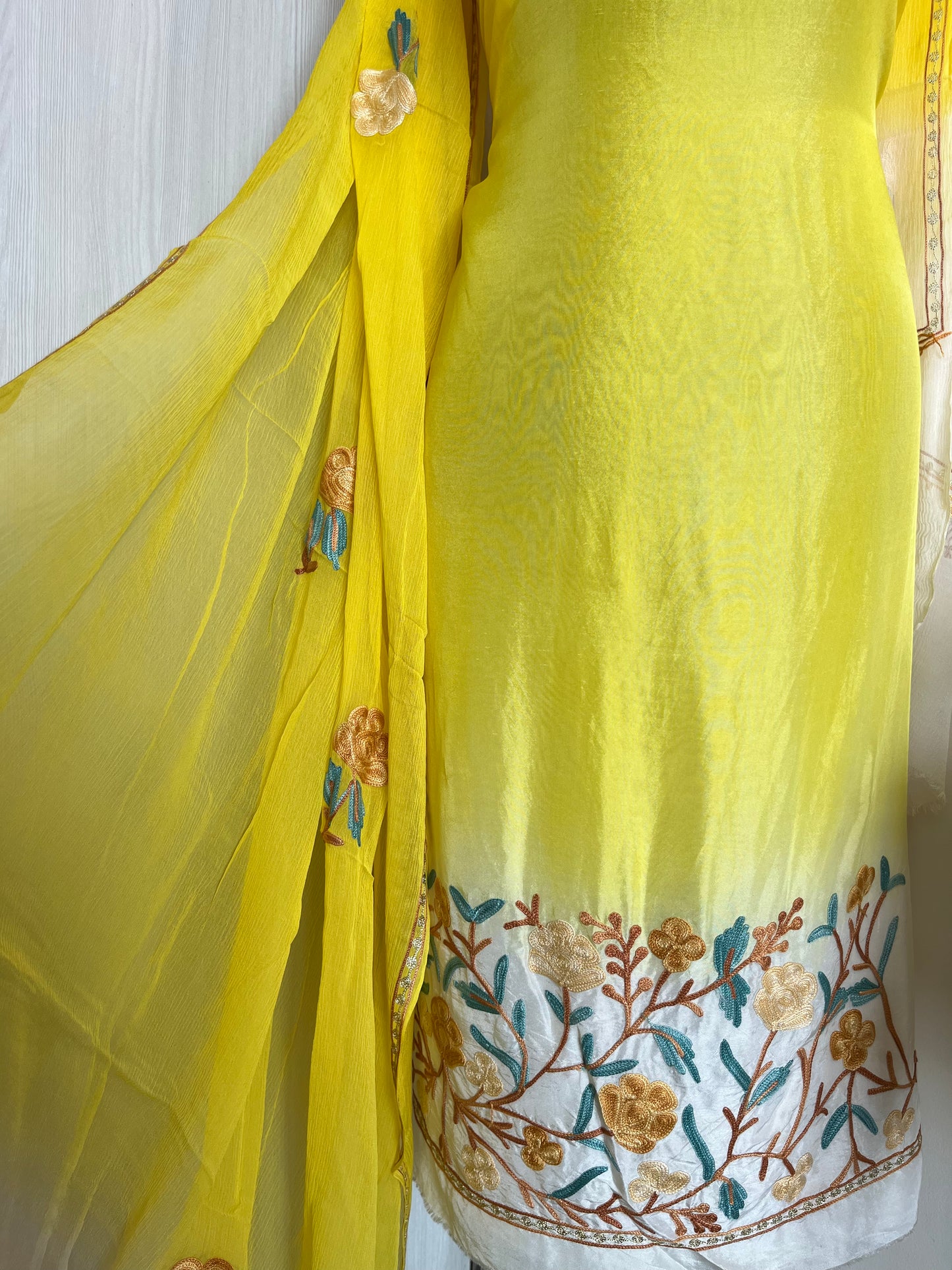 Yellow Opada Tye Dye Aari Embroidered Suit material