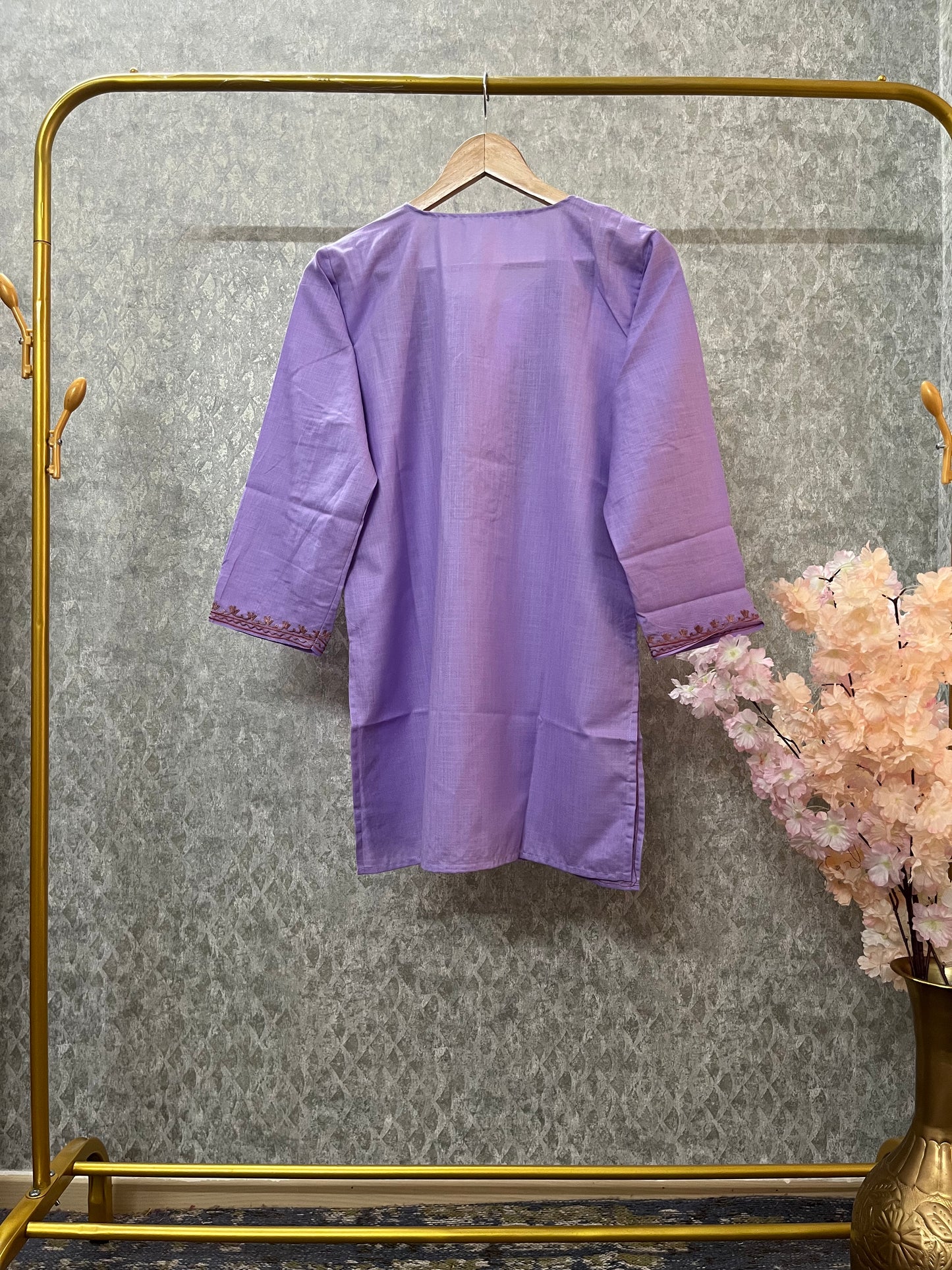 Lavender Cotton Aari Work Kurti