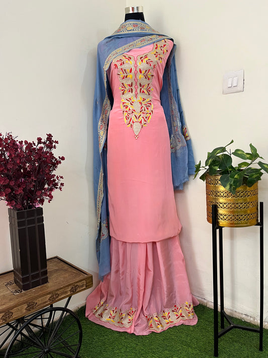 Kalaa’ Soft Pink Crape Kashmiri Suit