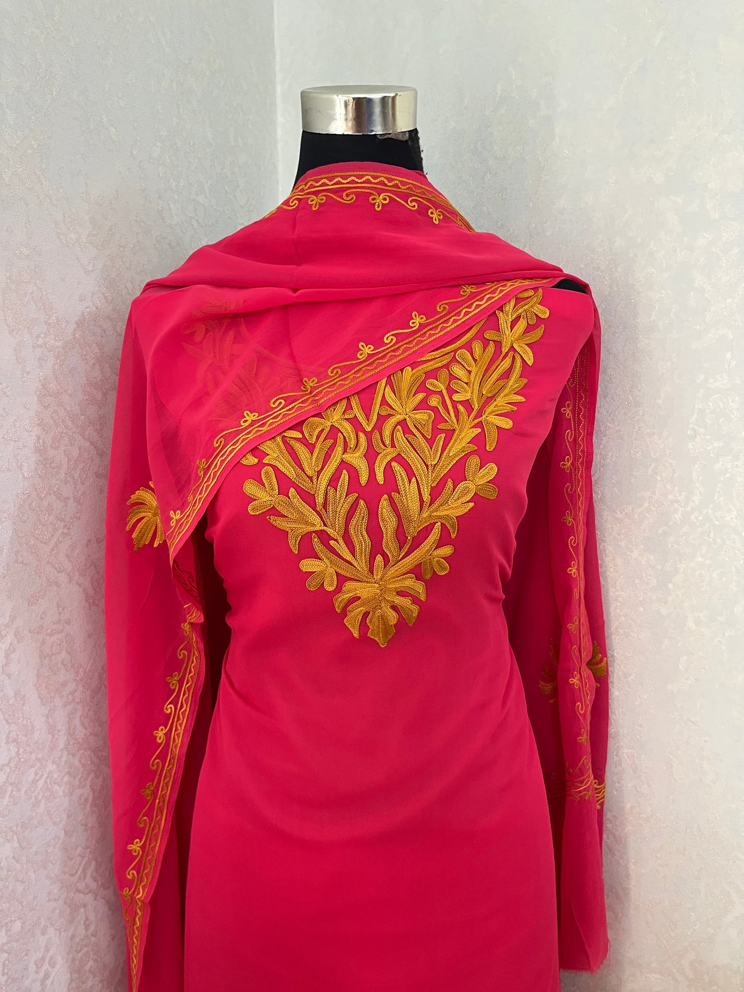 Georgette Pink 3 Pc Aari Embroidered Suit Set