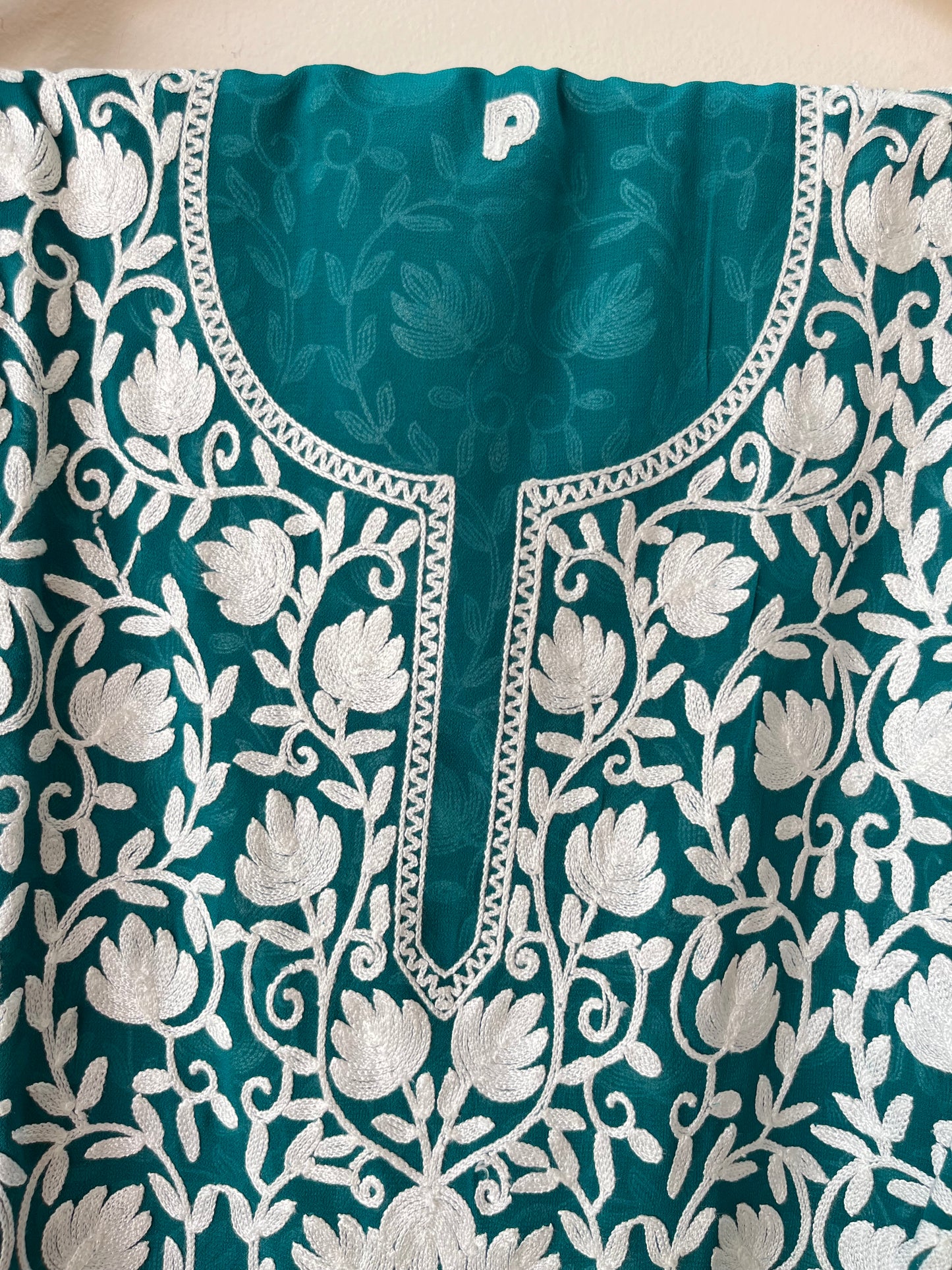 Green Georgette Jaal Work (Front & Back) Aari Embroidered Semi Stitched Kurta