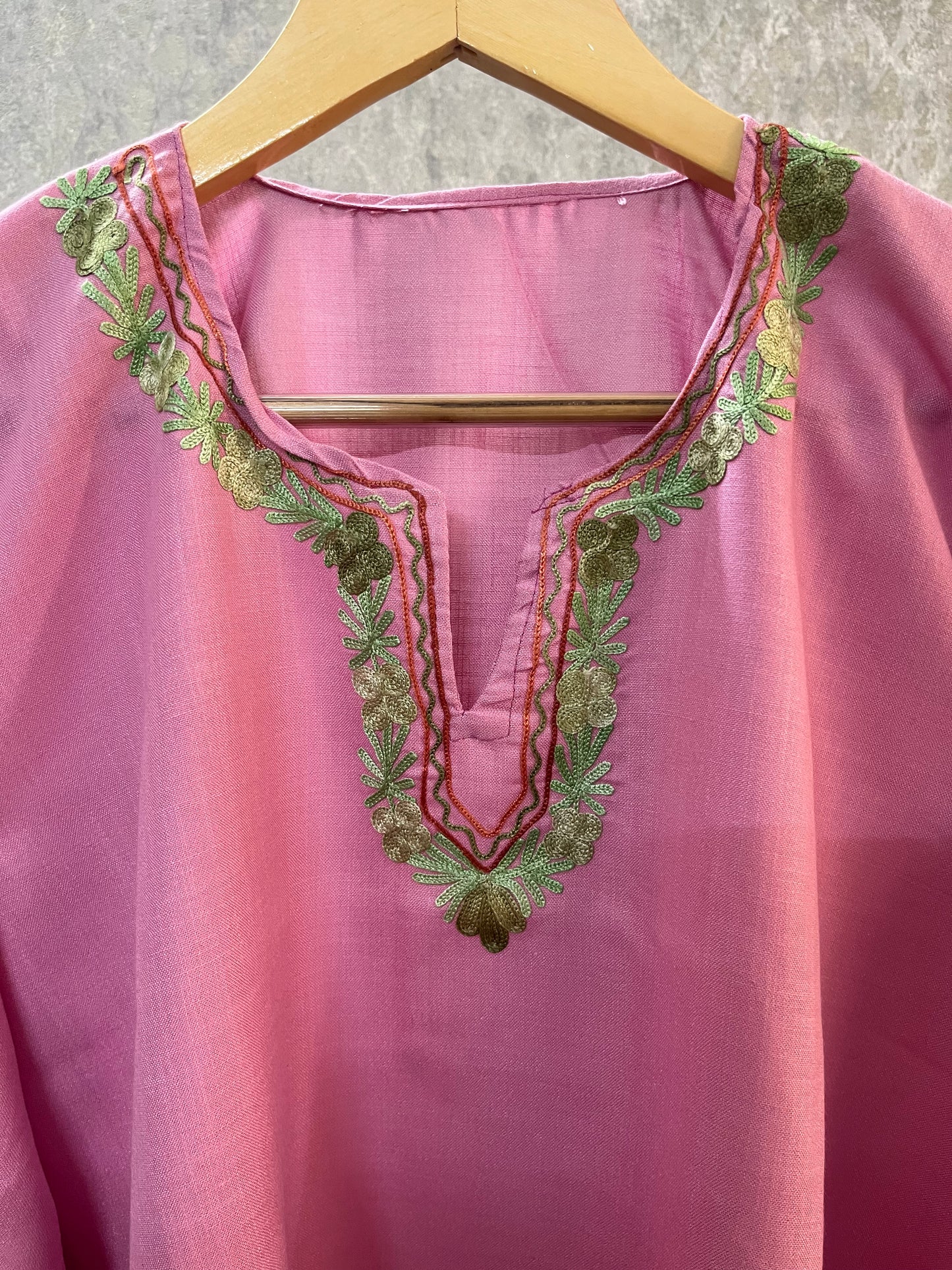 Pink Cotton Aari Work Kurti