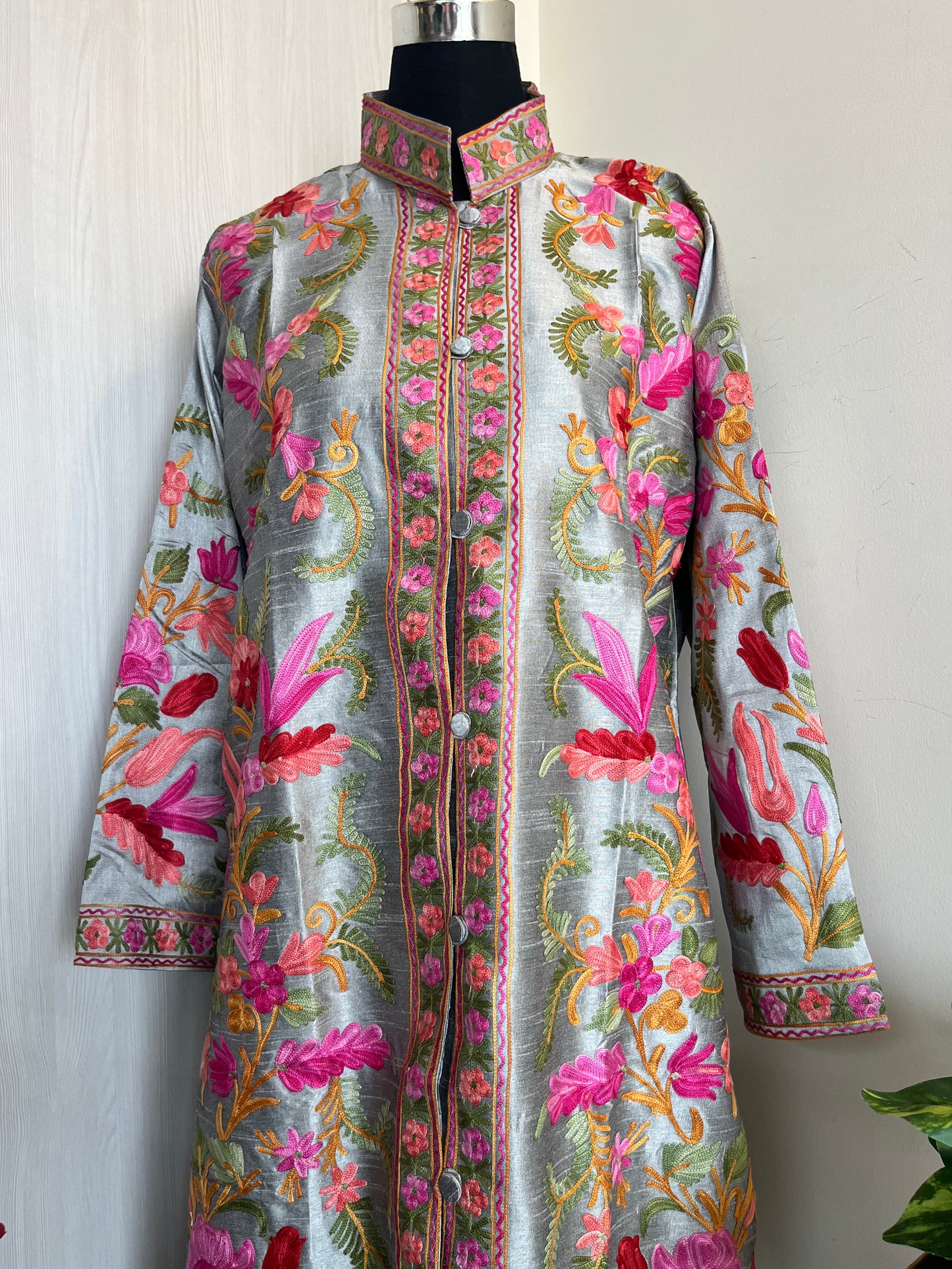 Silver Aari  Embroidered Silk Jacket ‘L/XL’