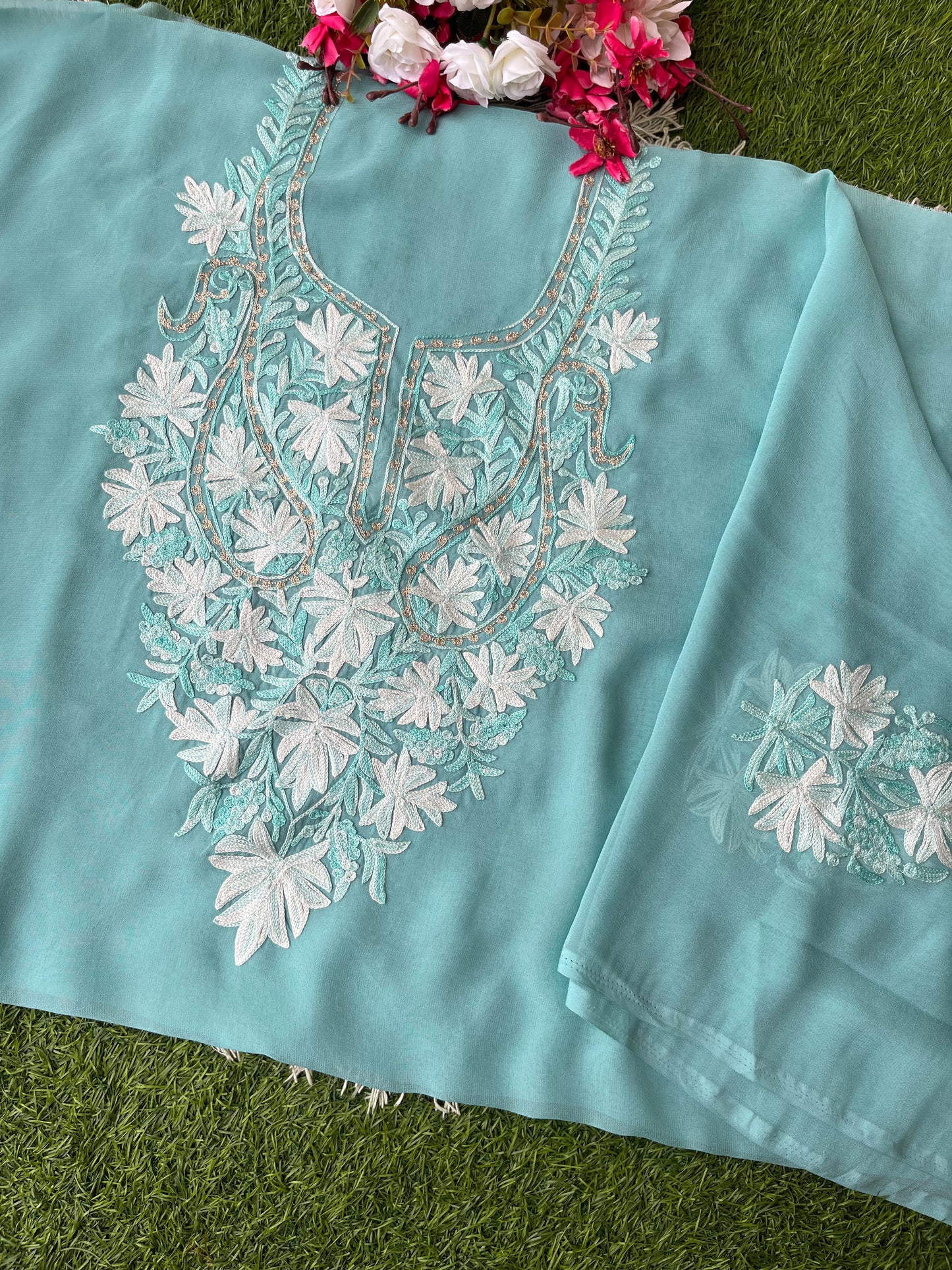 Soft Blue Georgette Unstitched Kurta Material