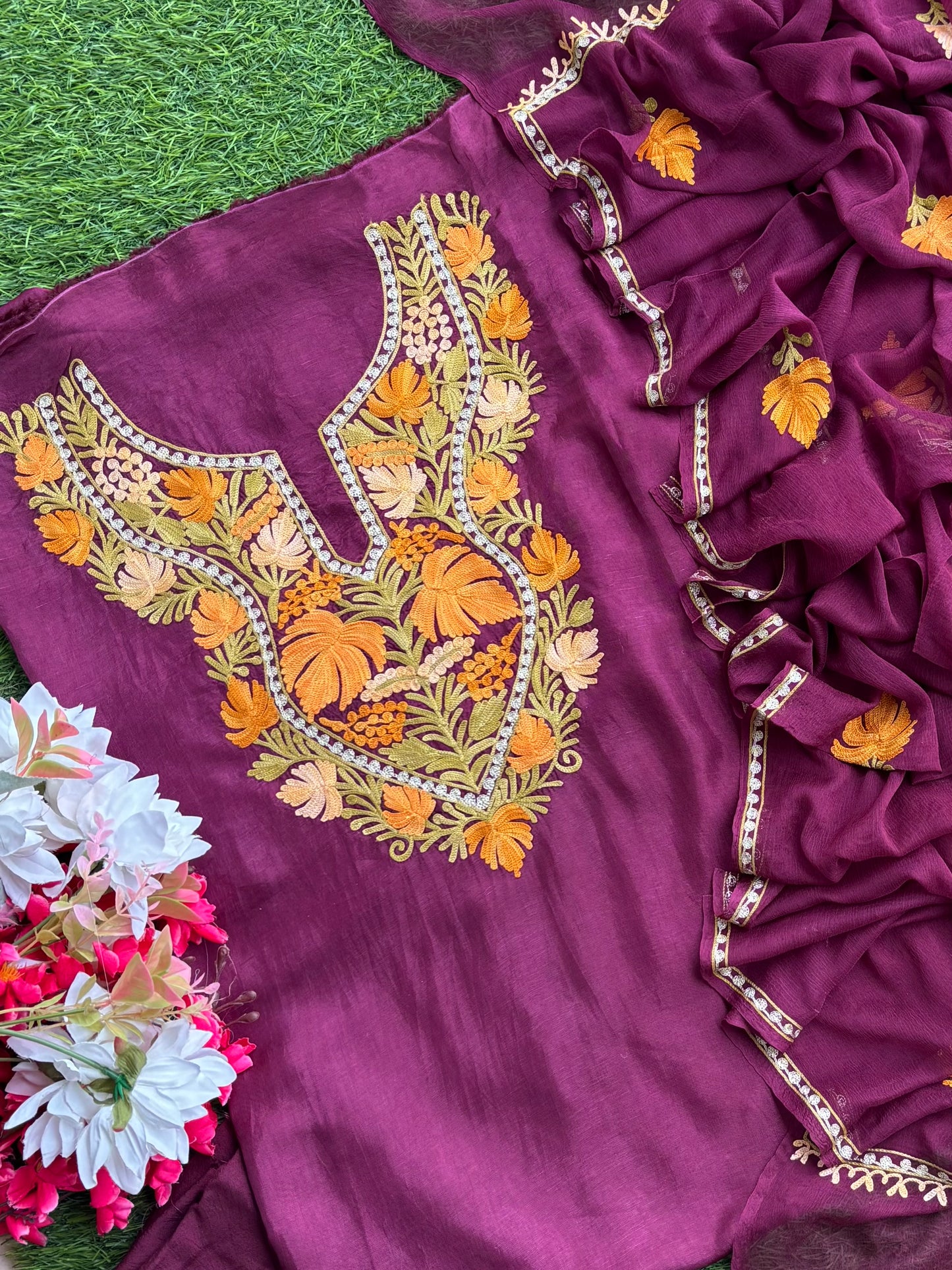 Wine Opada Silk Kashmiri Suits