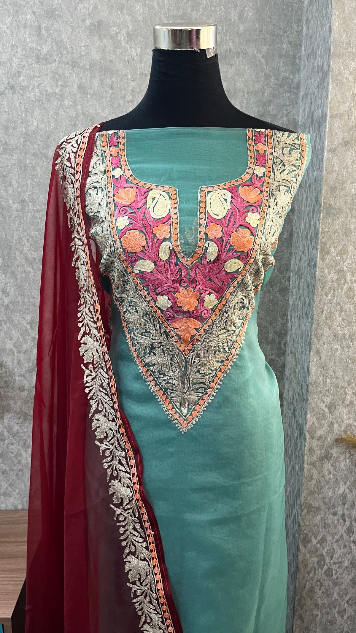 Tea Green Tissue Kashmiri Suit