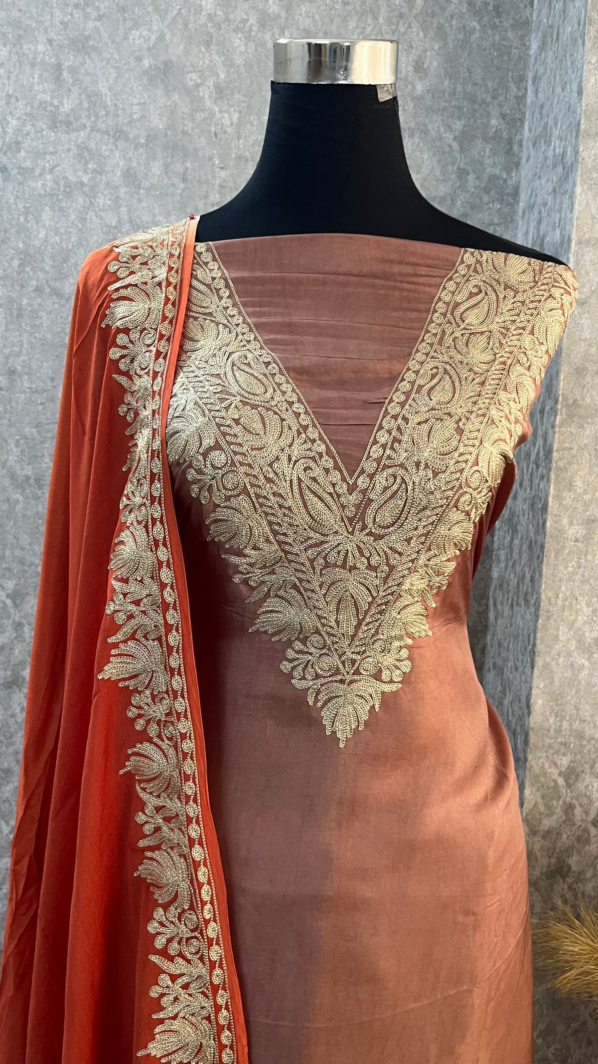 Onion Pink Sanam Silk Kashmiri Suit