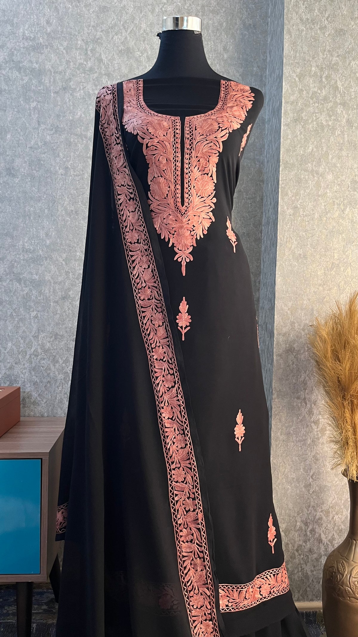Georgette Black 3 Pc Kashmiri Suit