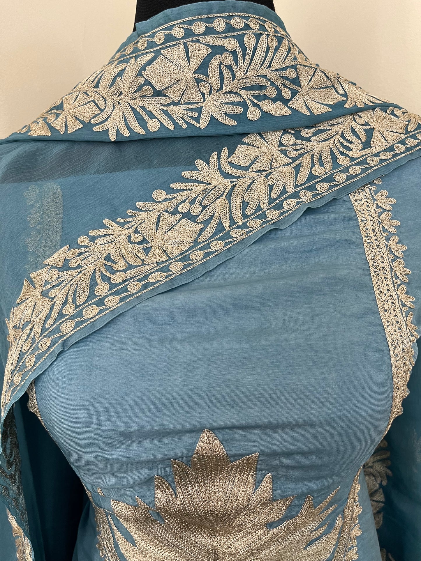 Sanam’  Pastel Blue Tilla Embroidered Suit material