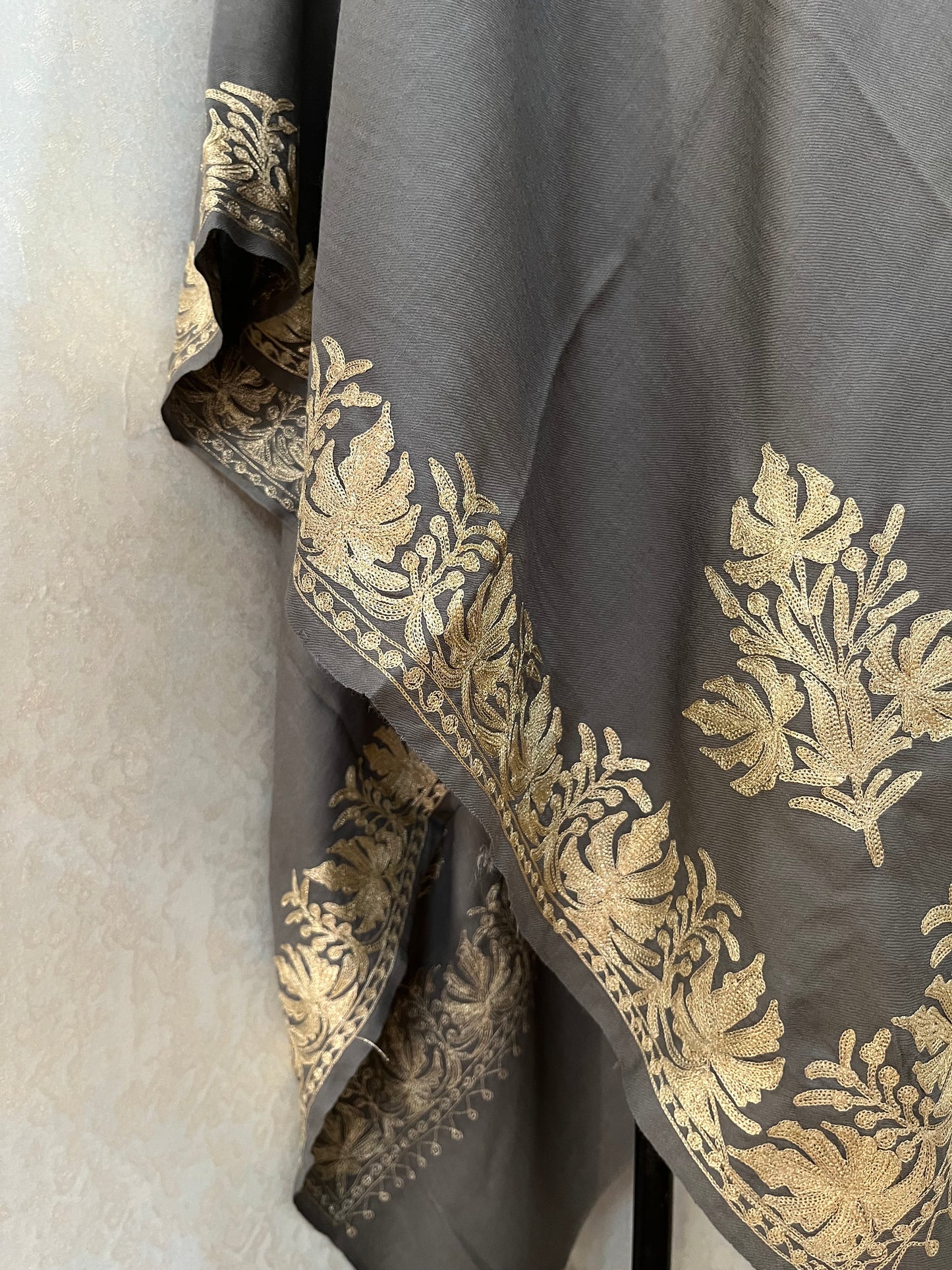 Grey Semi Pashmina Tilla Embroidered stole