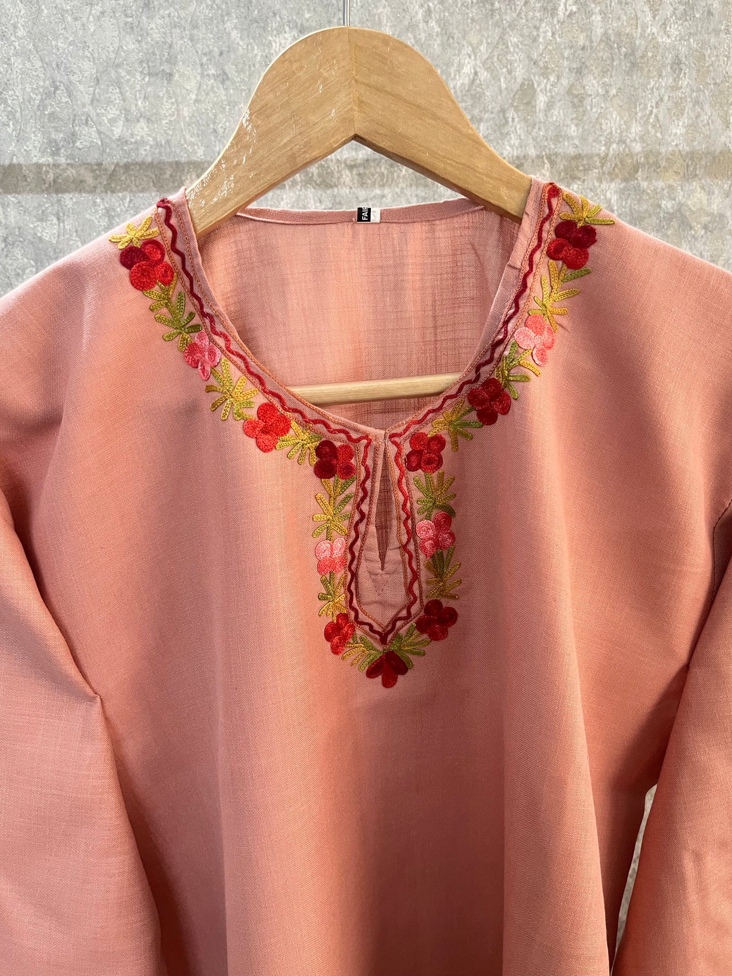 Soft Pink Cotton Aari Work Kurta