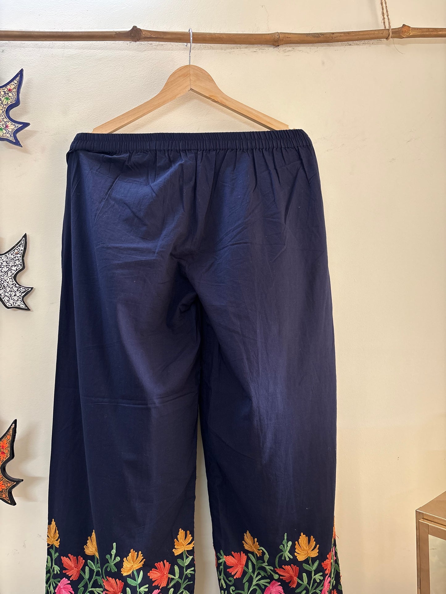 Women Navy Blue Hem Design Straight Aari Embroidered Palazzos ‘S’