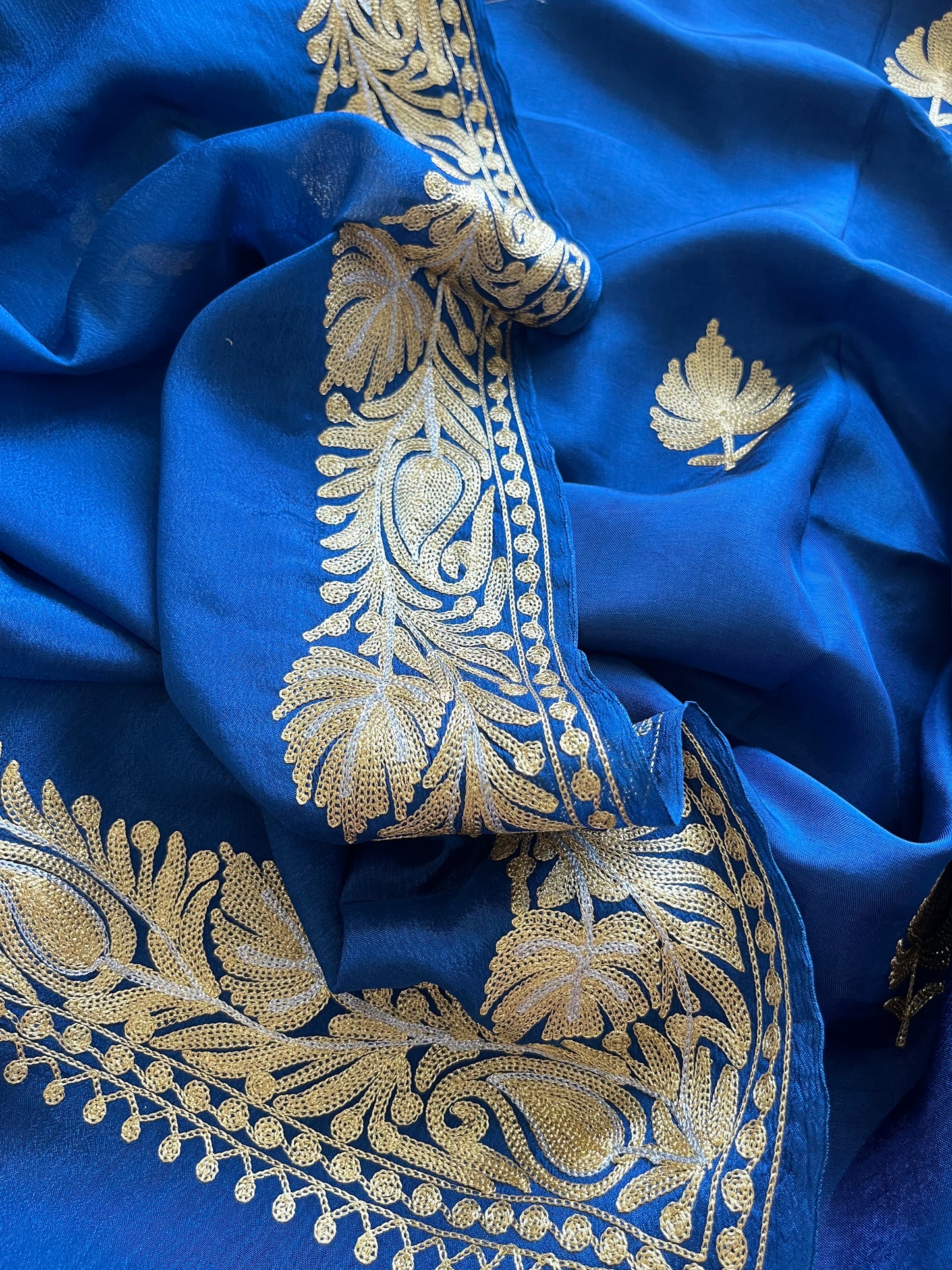 ‘Kalaa’ Royal Blue Opada Silk Tilla Embroidered Suit material (on Order)
