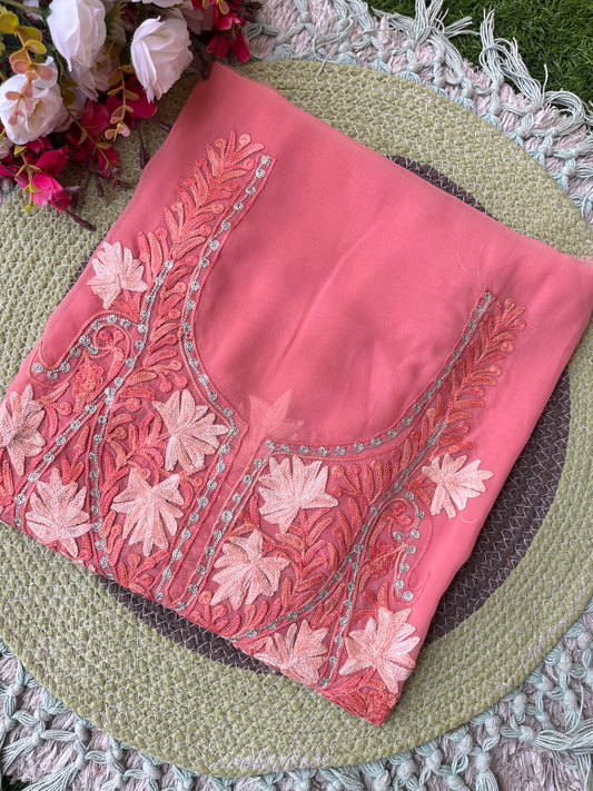 Onion Pink Georgette Kashmiri Kurta Material