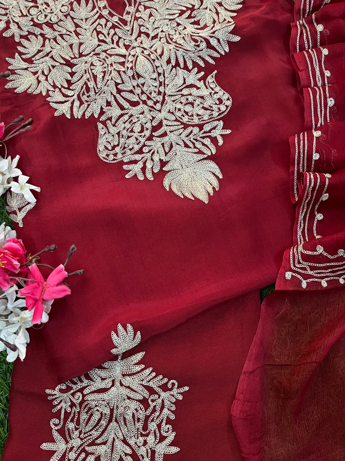 Maroon Silk Tilla Kashmiri Suit