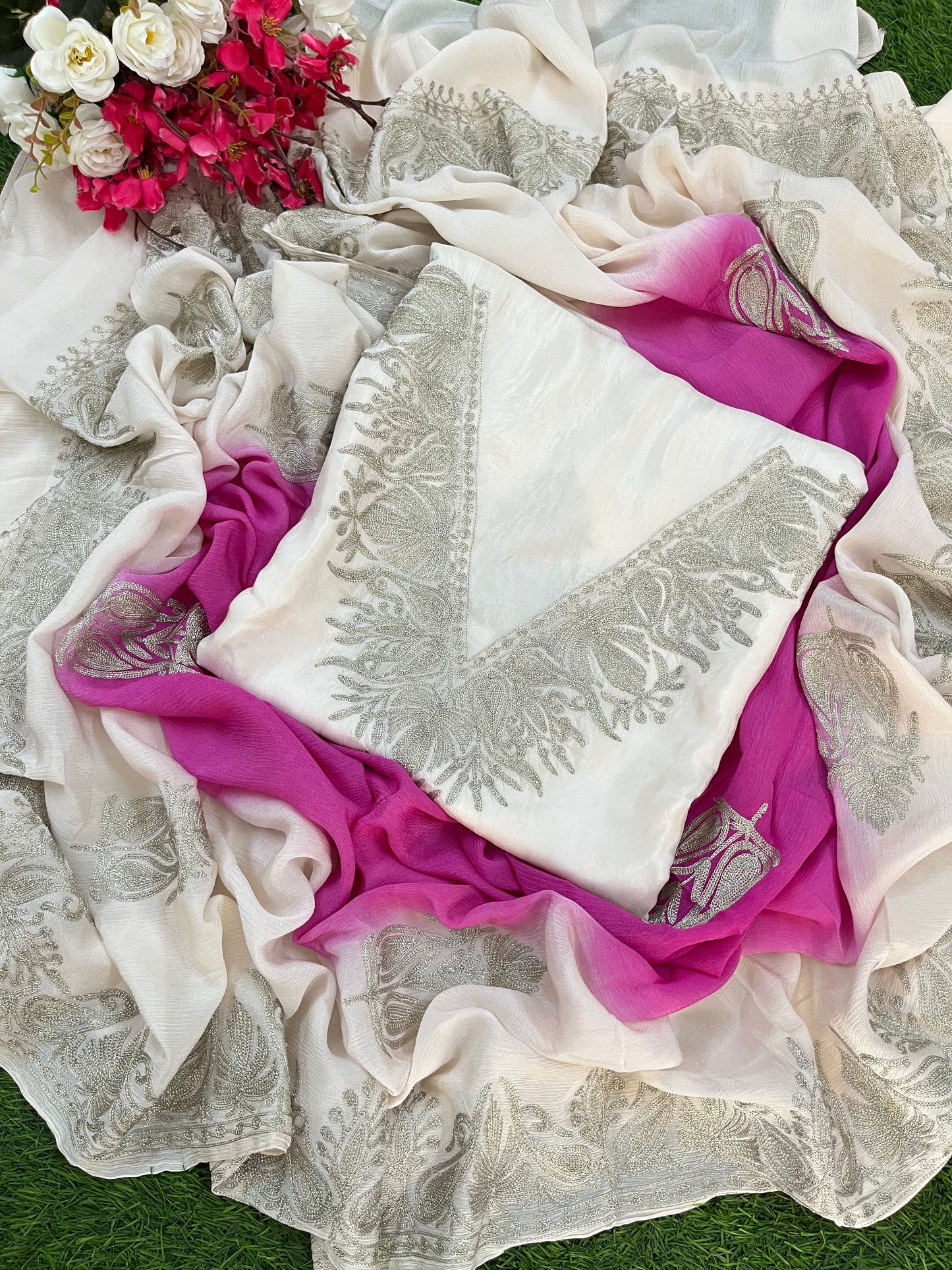Ivory Sanam Silk Kashmiri Suit