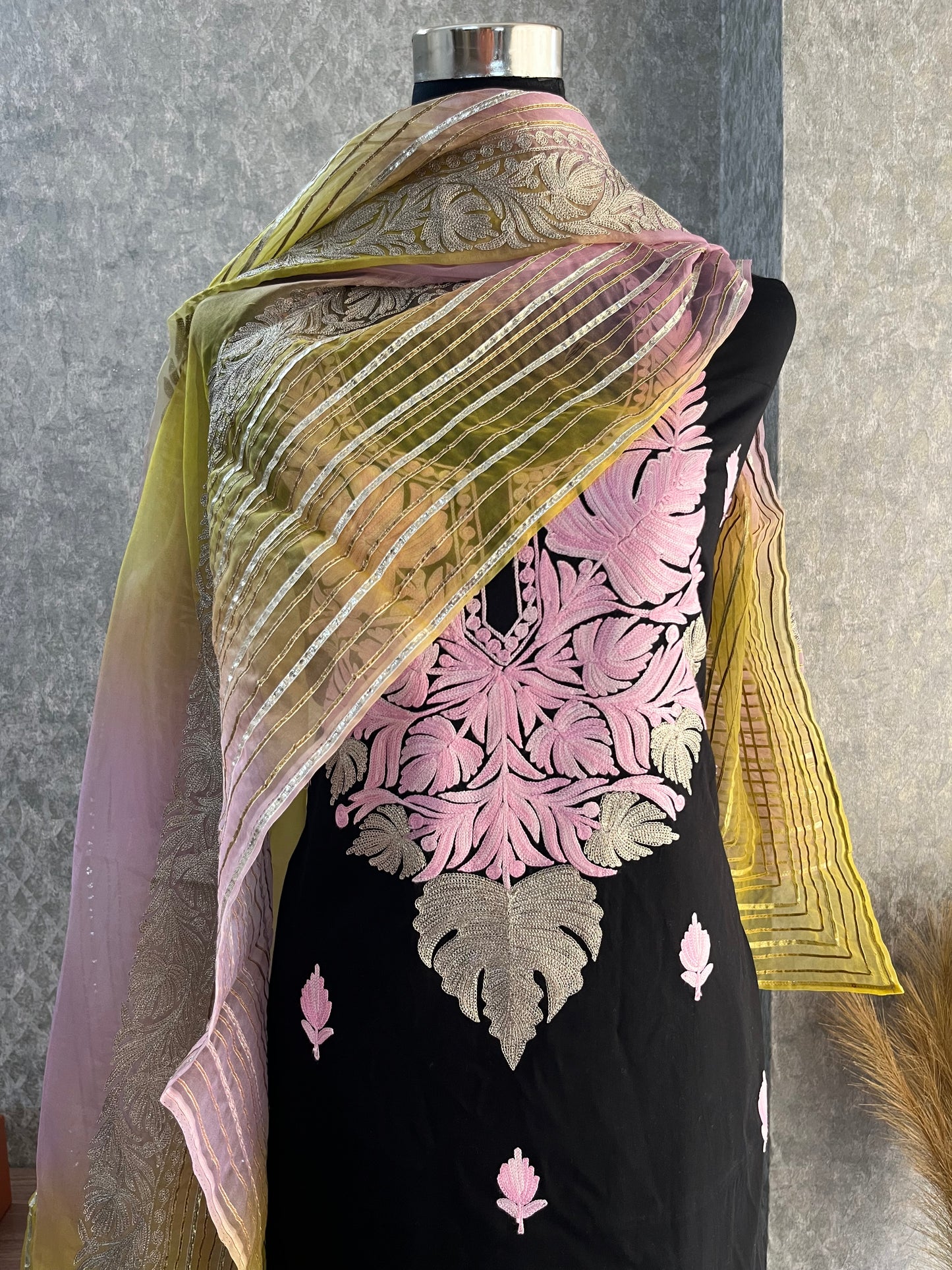 Black Satin Cotton Kashmiri Suit