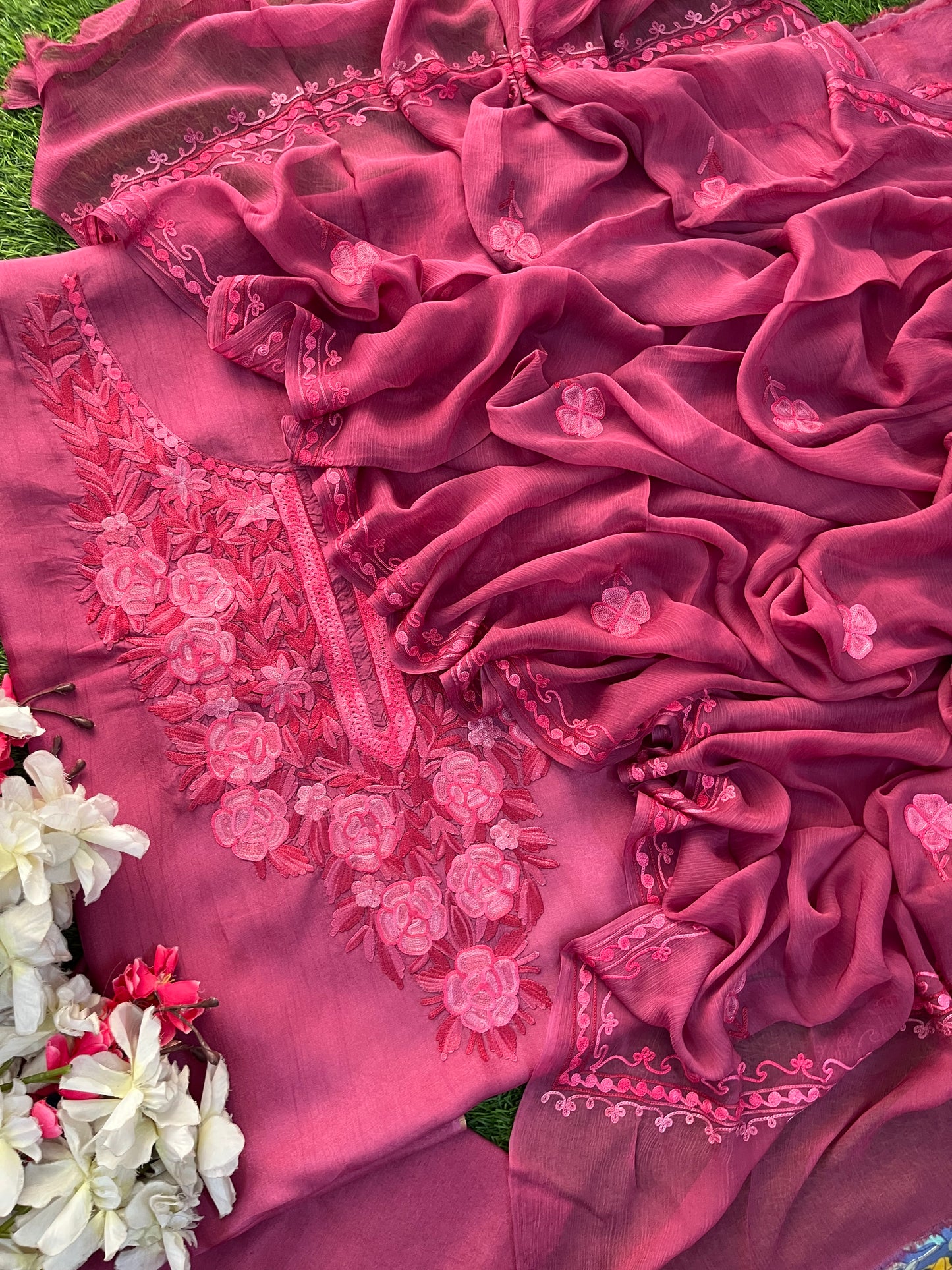 Onion pink Opada Silk Kashmiri Suit