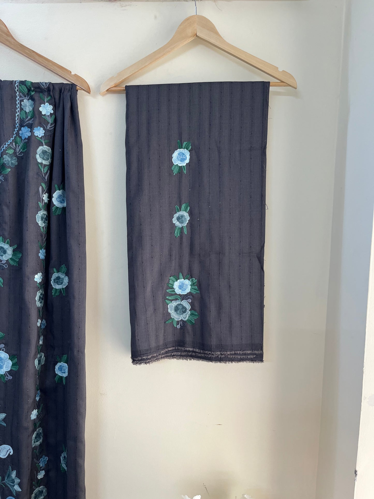 Deep Grey Muslin Cotton Striped Sequin Pattern Unstitched Co-ord Set