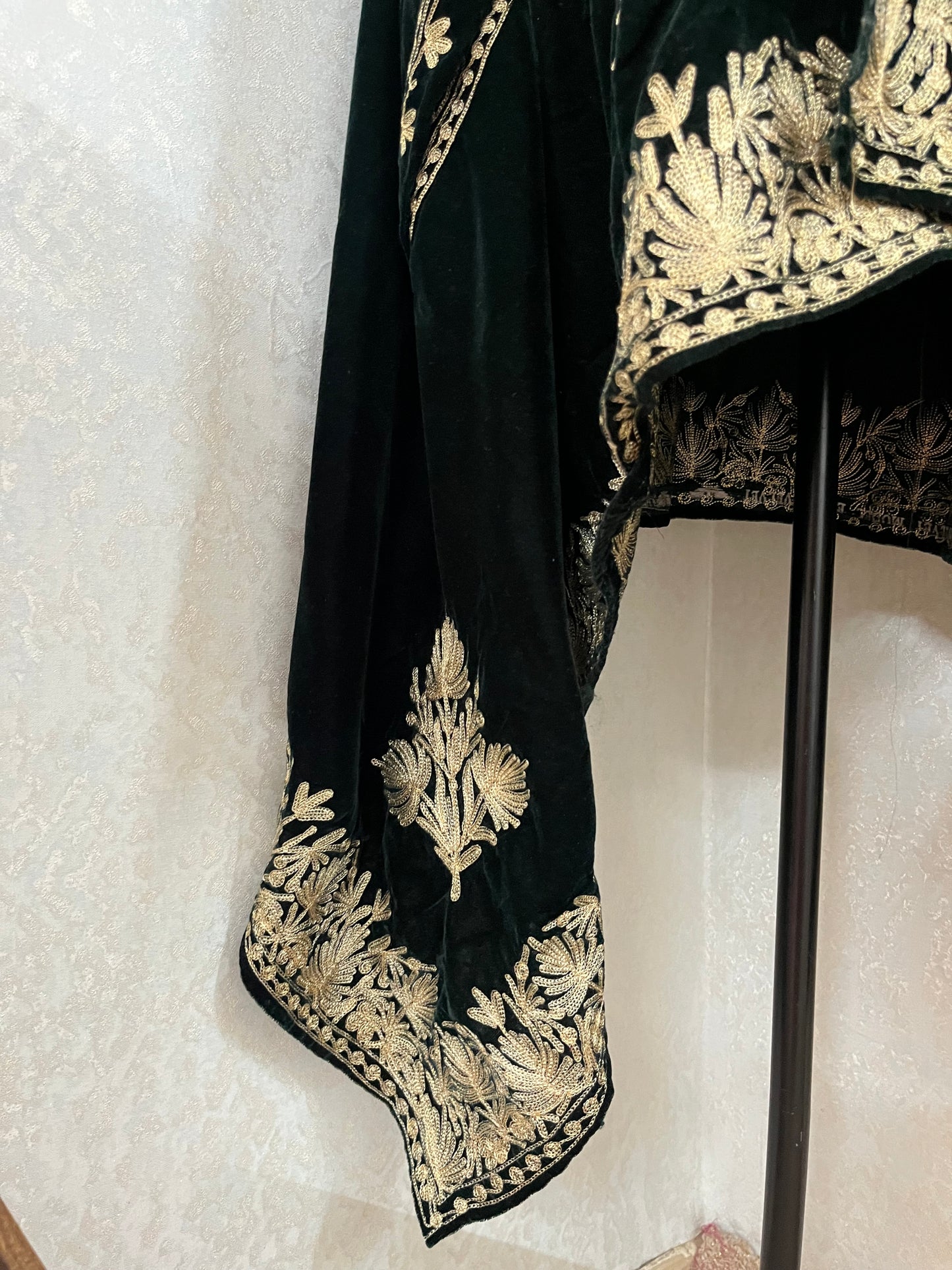 Bottle Green Tilla Embroidered Velvet Cape