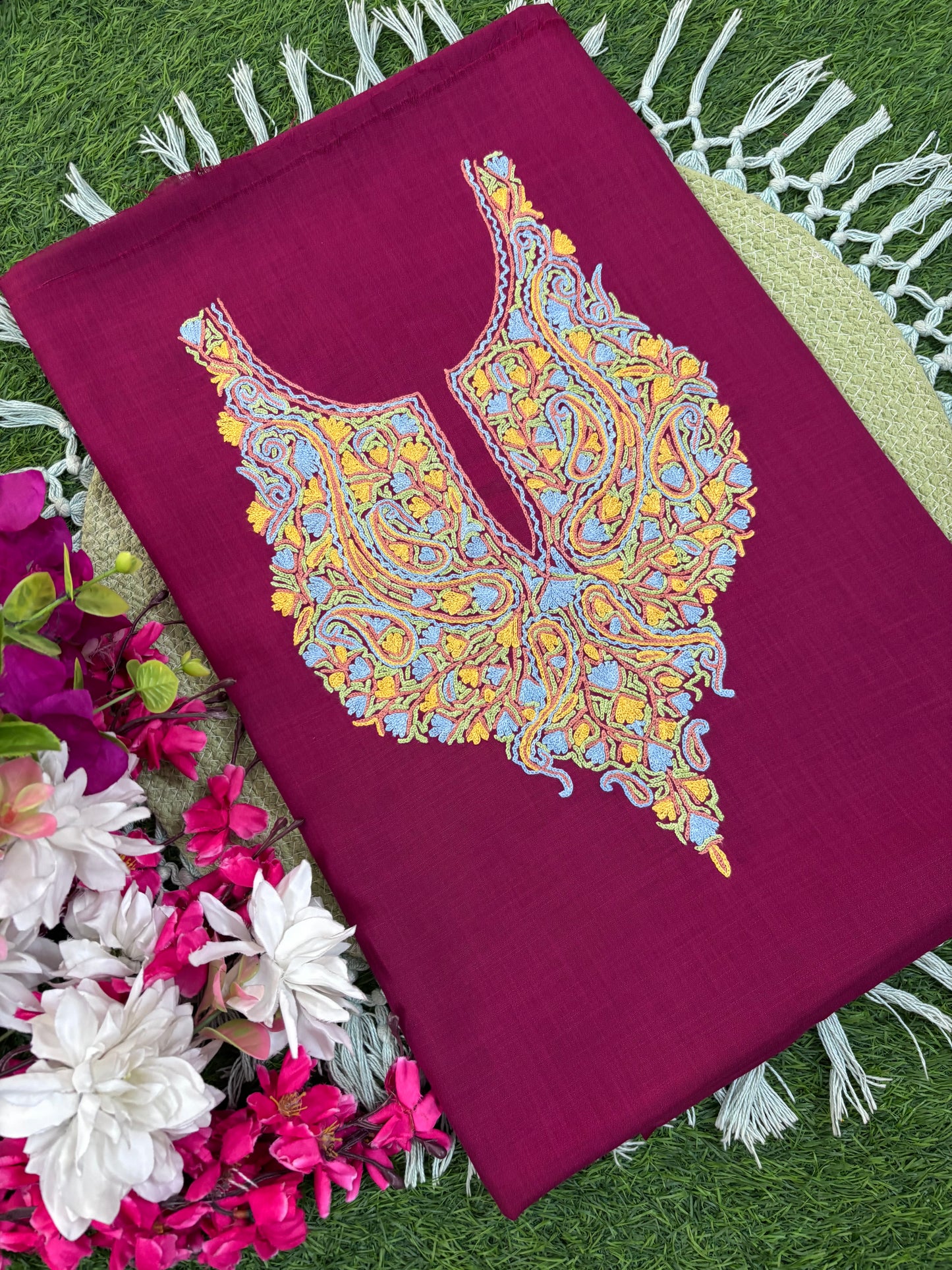 Maroon Cotton Two Piece Suit (Hand Embroidered
