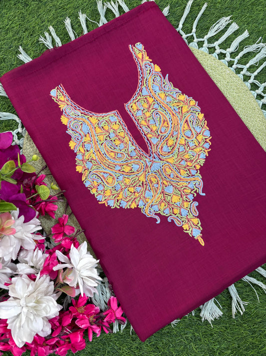 Maroon Cotton Two Piece Suit (Hand Embroidered