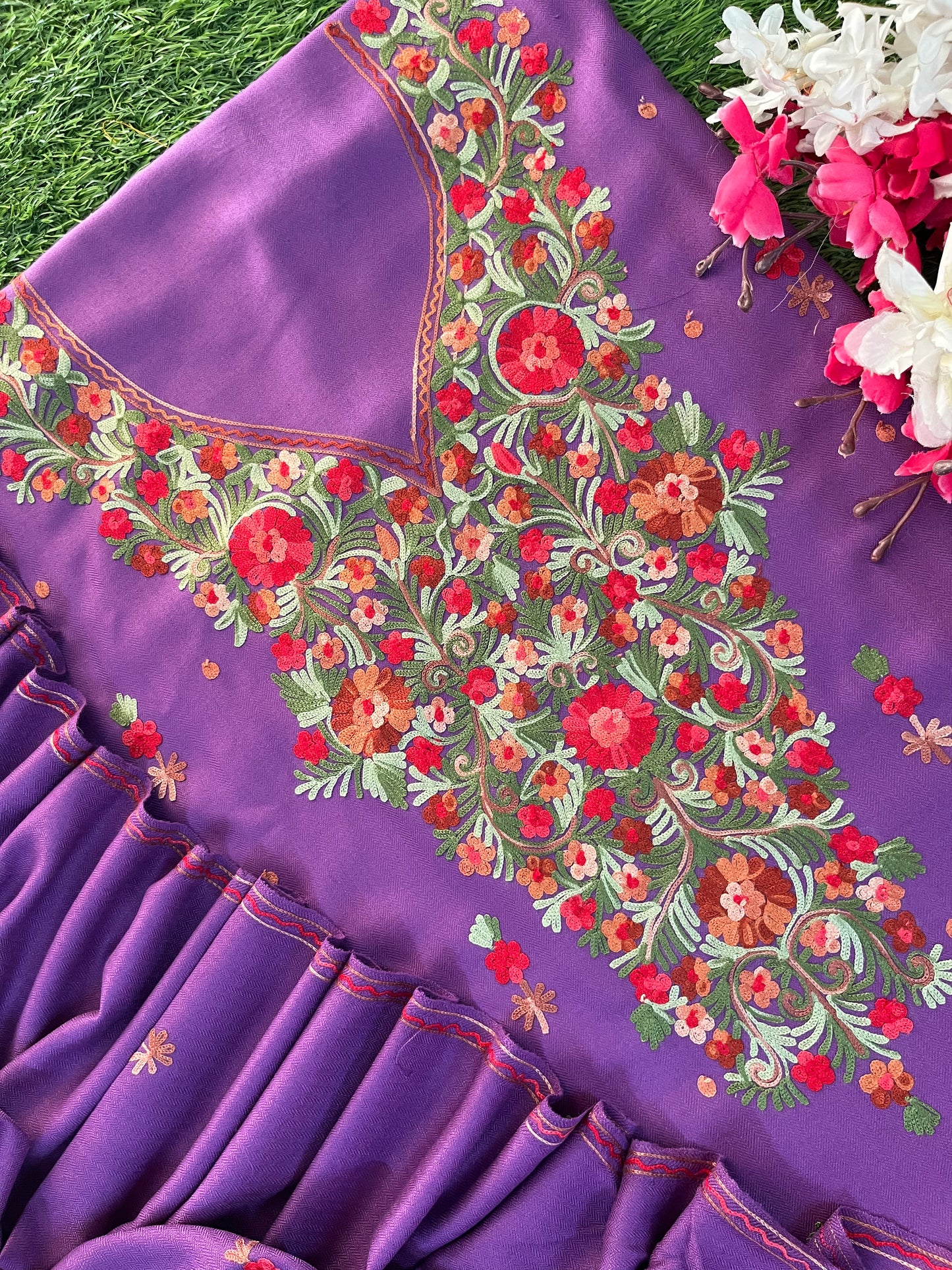 Lavender Woollen Aari Embroidered 3pc suit