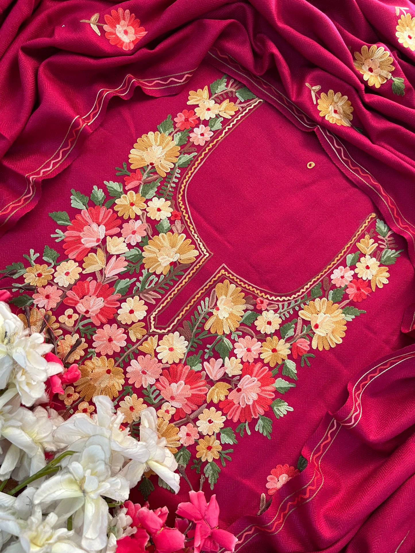 Hot pink Woollen Aari Embroidered 3pc suit