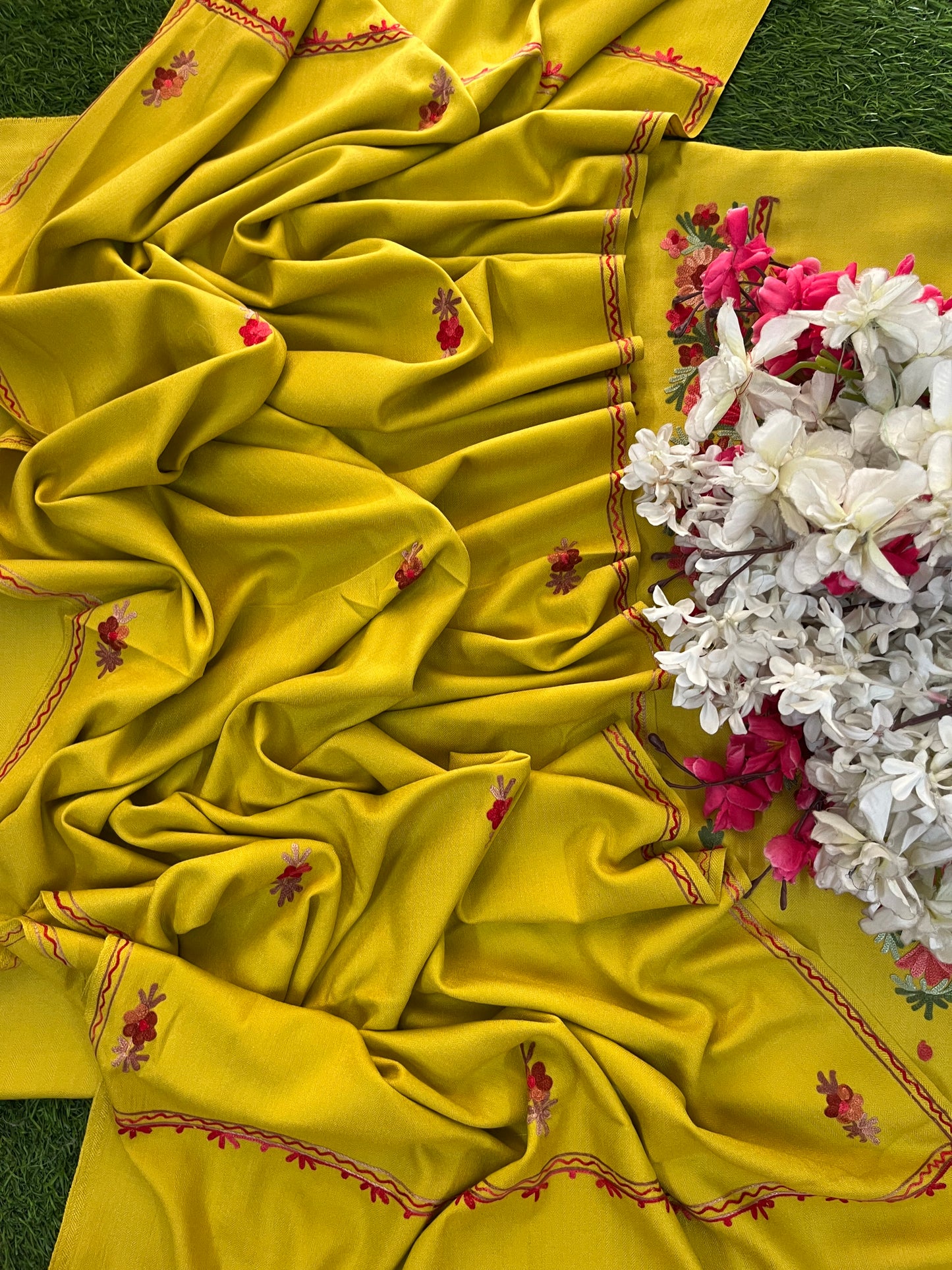 Lemon Green Woollen Aari Embroidered 3pc suit