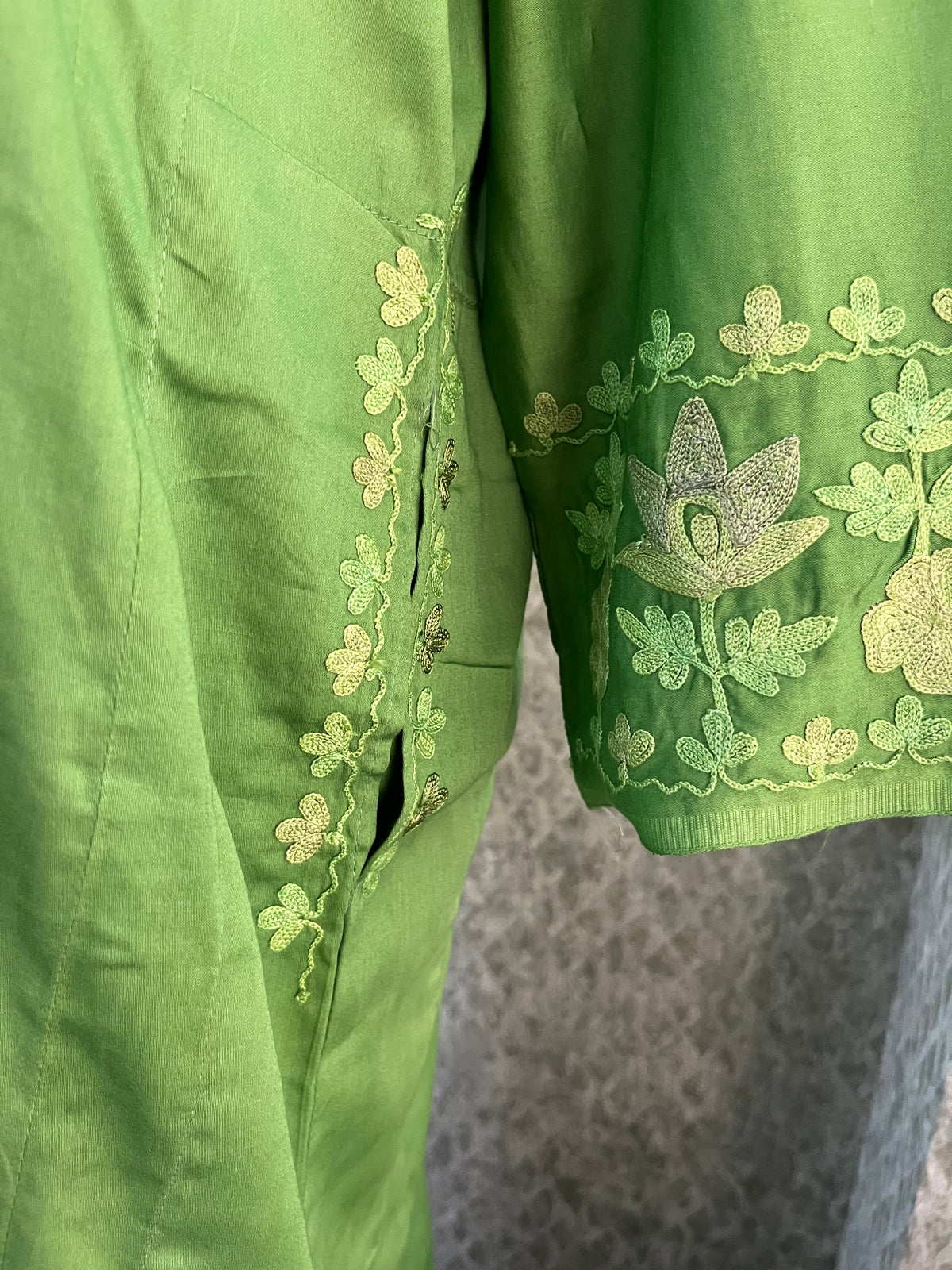 Lawn Green Cotton Front Jaal Pheran Set  Size(44)