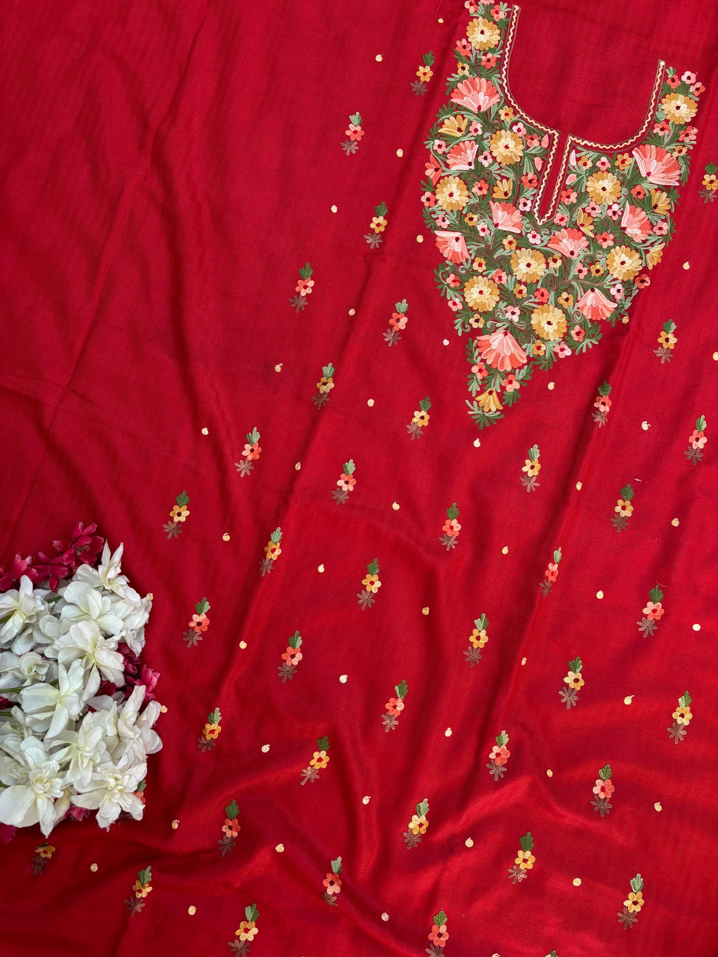 Red Woollen Aari Embroidered 3pc suit