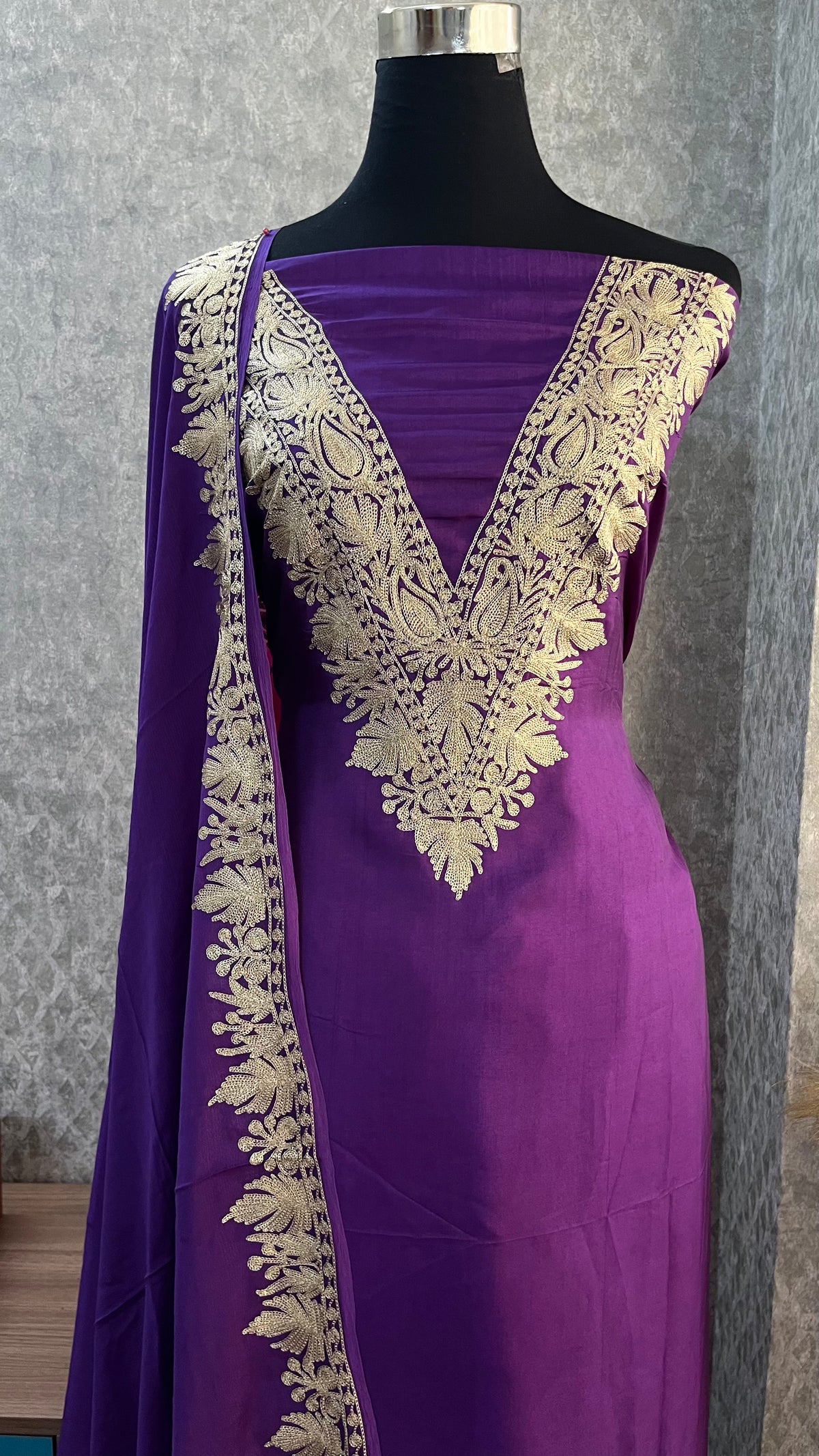 Purple Sanam Silk Kashmiri Suit