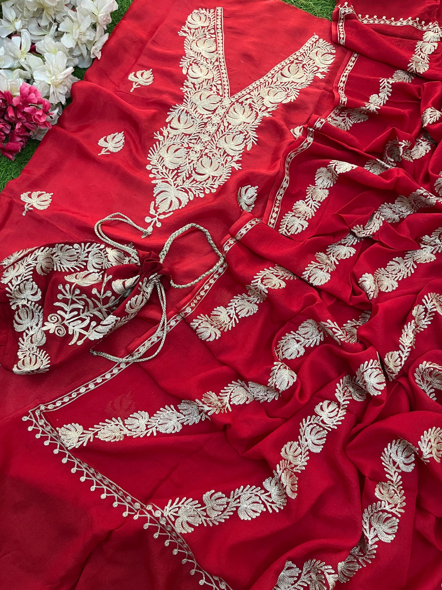 Sanam Silk Kashmiri Suit with Potli