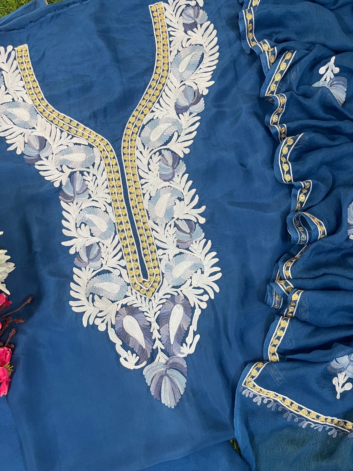 Soft Blue Opada Silk Kashmiri Suits