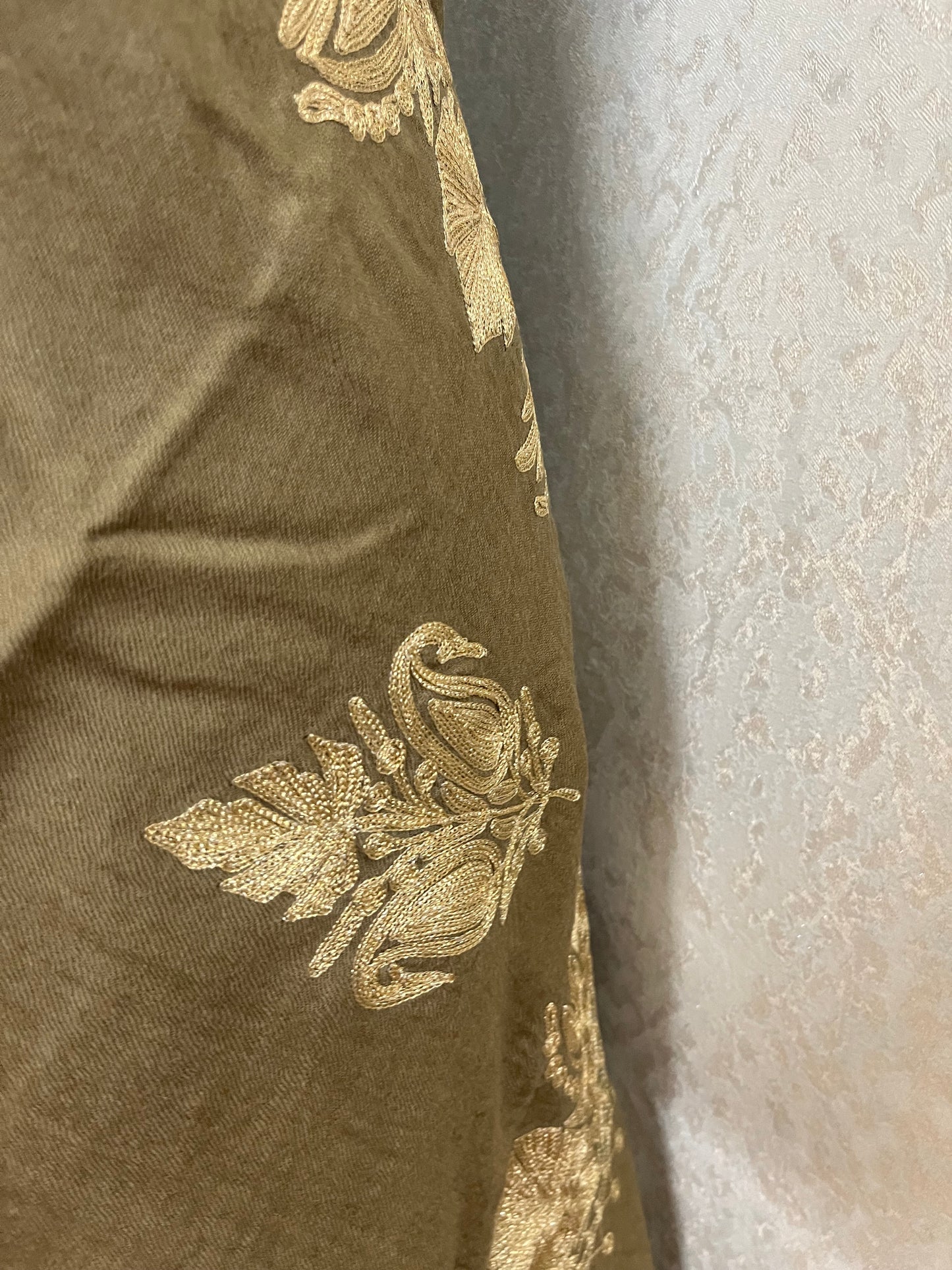 Beige Semi Pashmina Tilla Embroidered stole