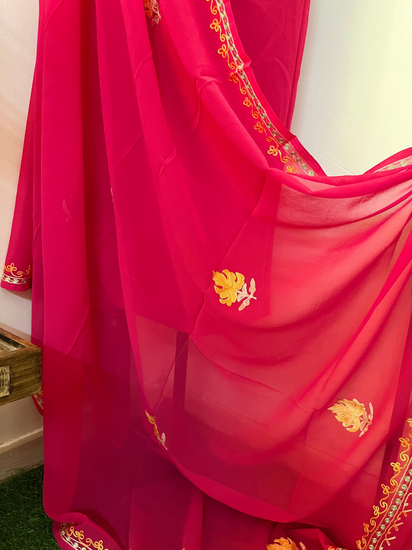 Hot Pink Georgette Shirt and Dupatta Aari Embroidered Suit