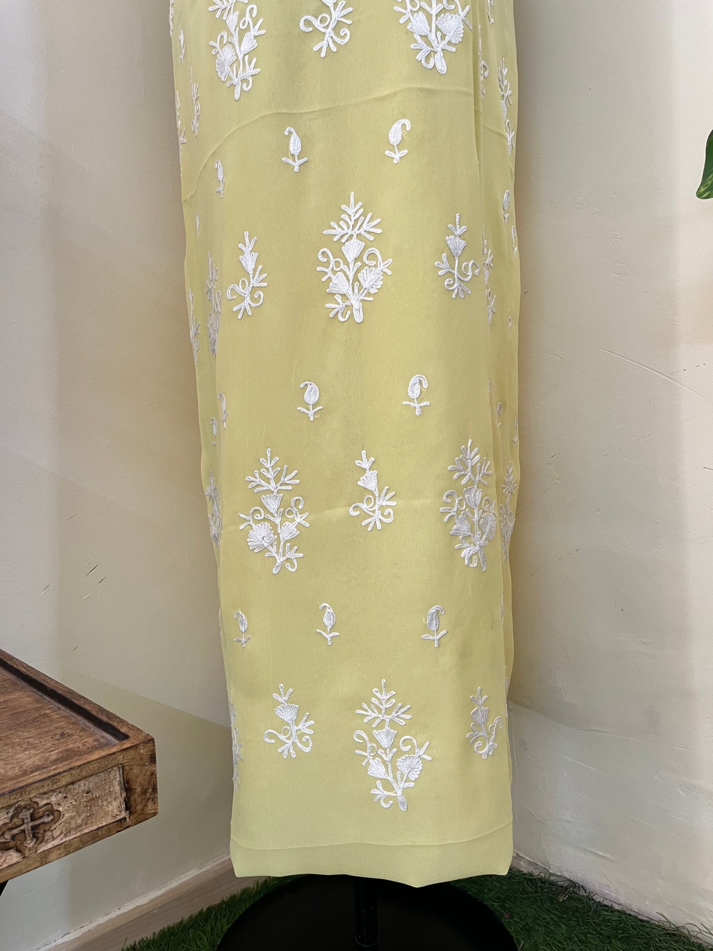 Lemon Yellow Georgette Kashmiri Unstitched Kurta Material