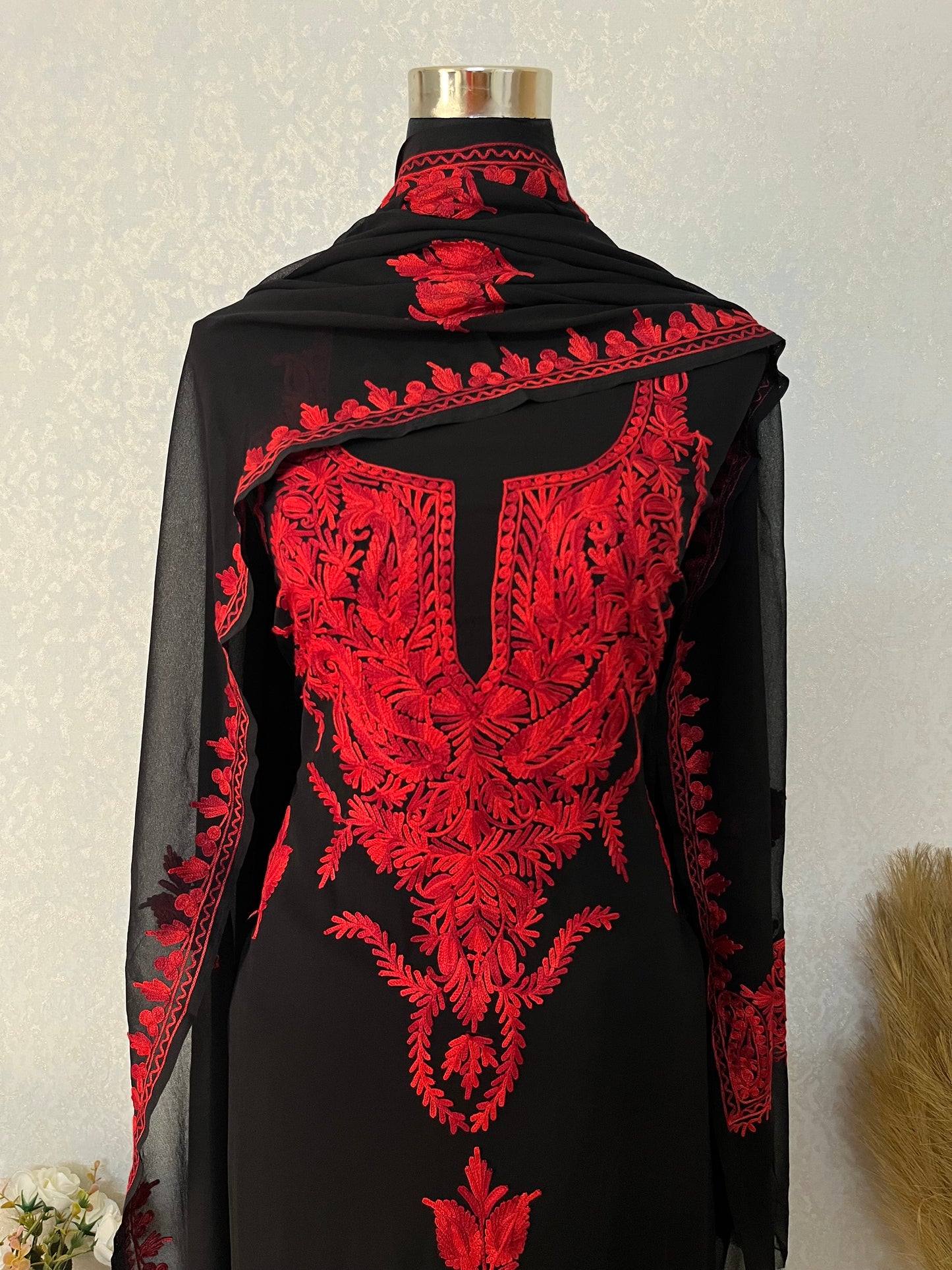 Georgette Black 3 Pc Kashmiri Suit
