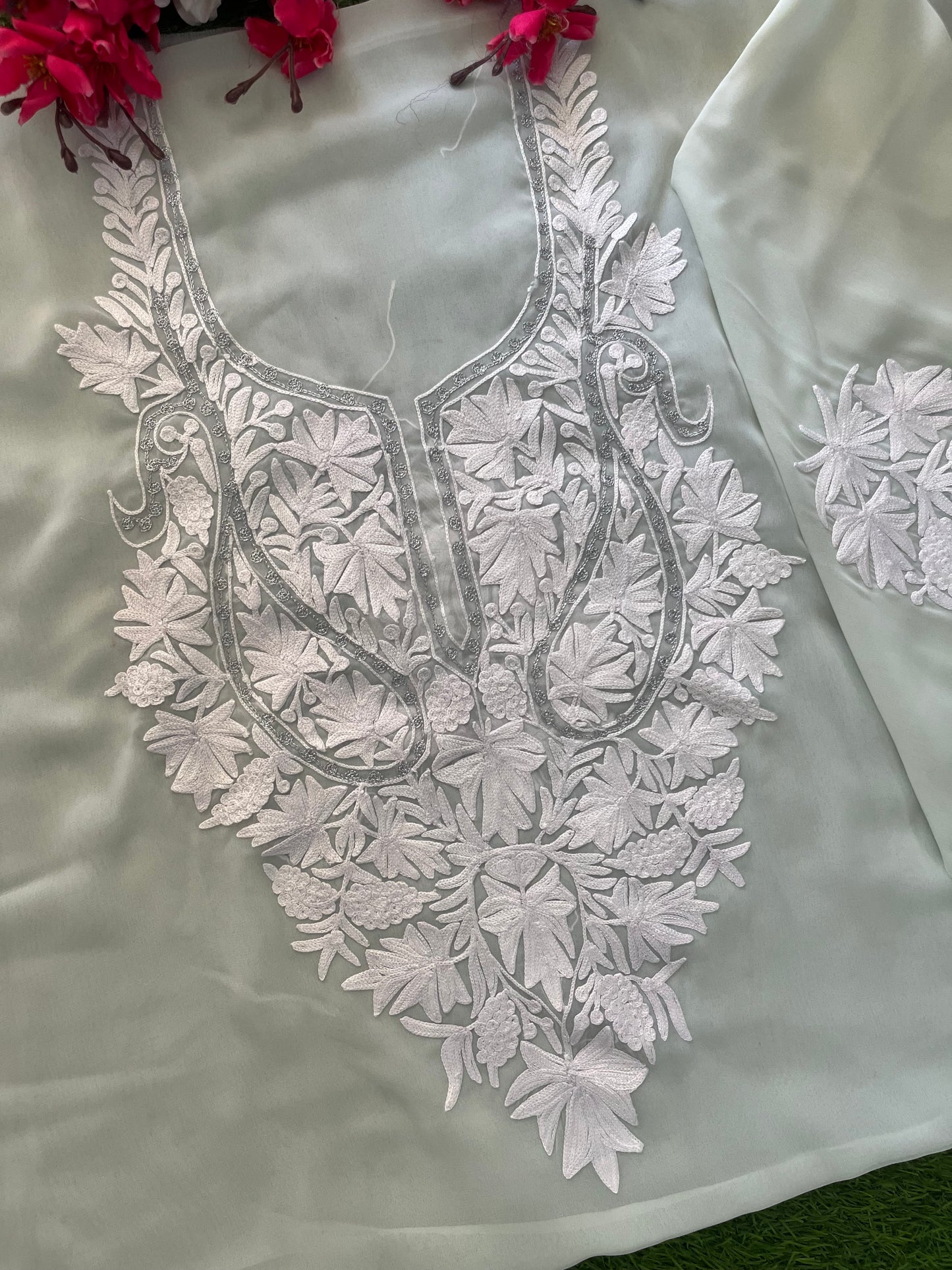 Mint Green Georgette Kashmiri Kurta Material