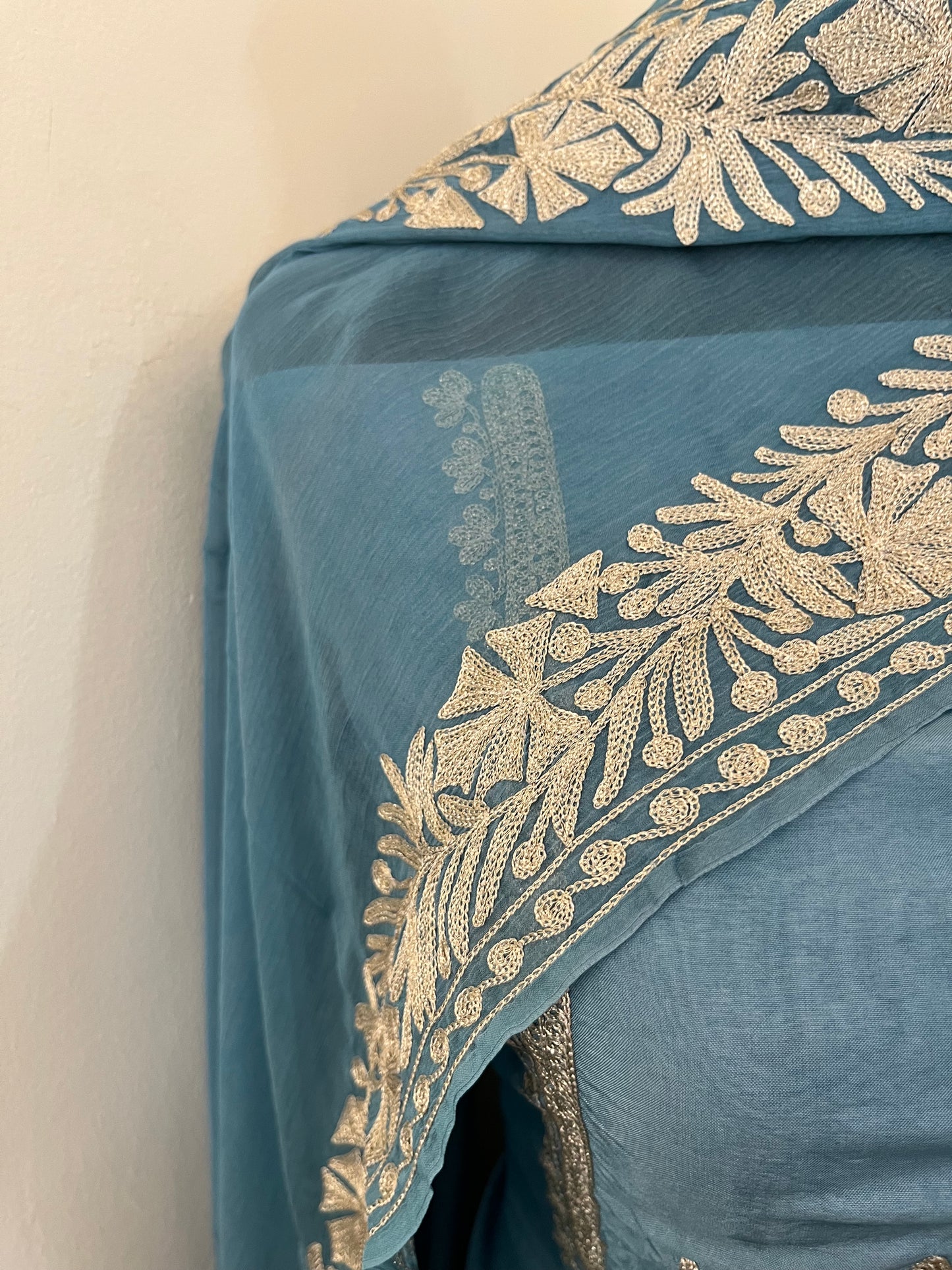 Sanam’  Pastel Blue Tilla Embroidered Suit material