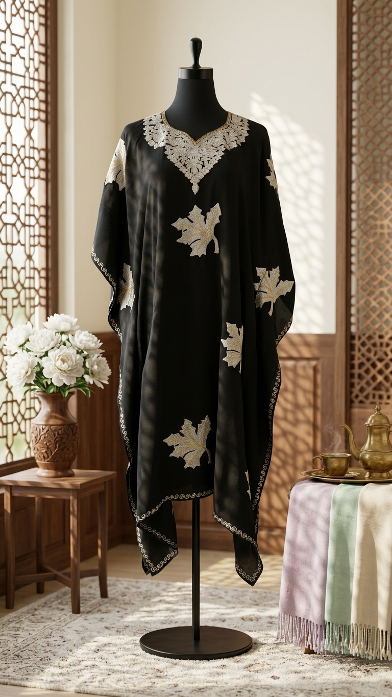 Black Crape Kashmiri Kaftan Set