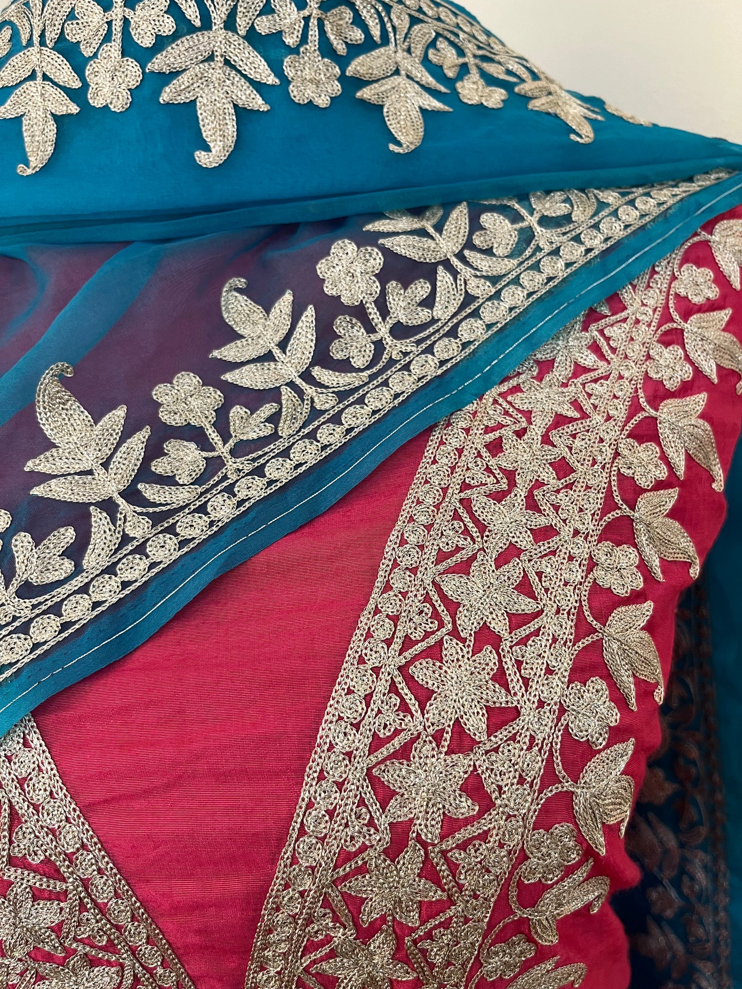 Fuchsia Pink Chanderi Silk Kashmiri Suit