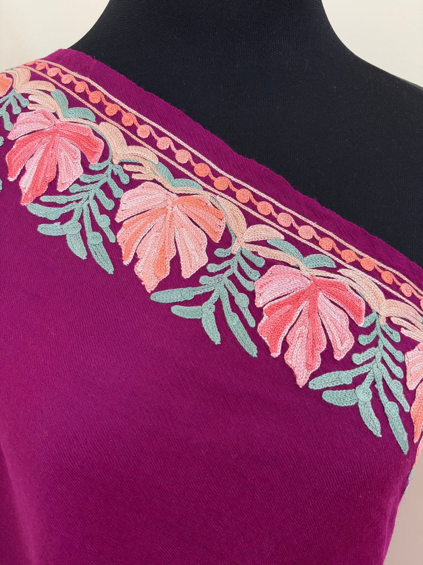 Wine Fine Semi Pashmina Aari Embroidered stole