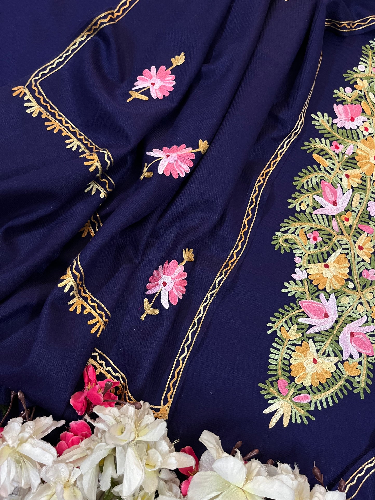 Navy Blue Woollen Aari Embroidered 3pc suit