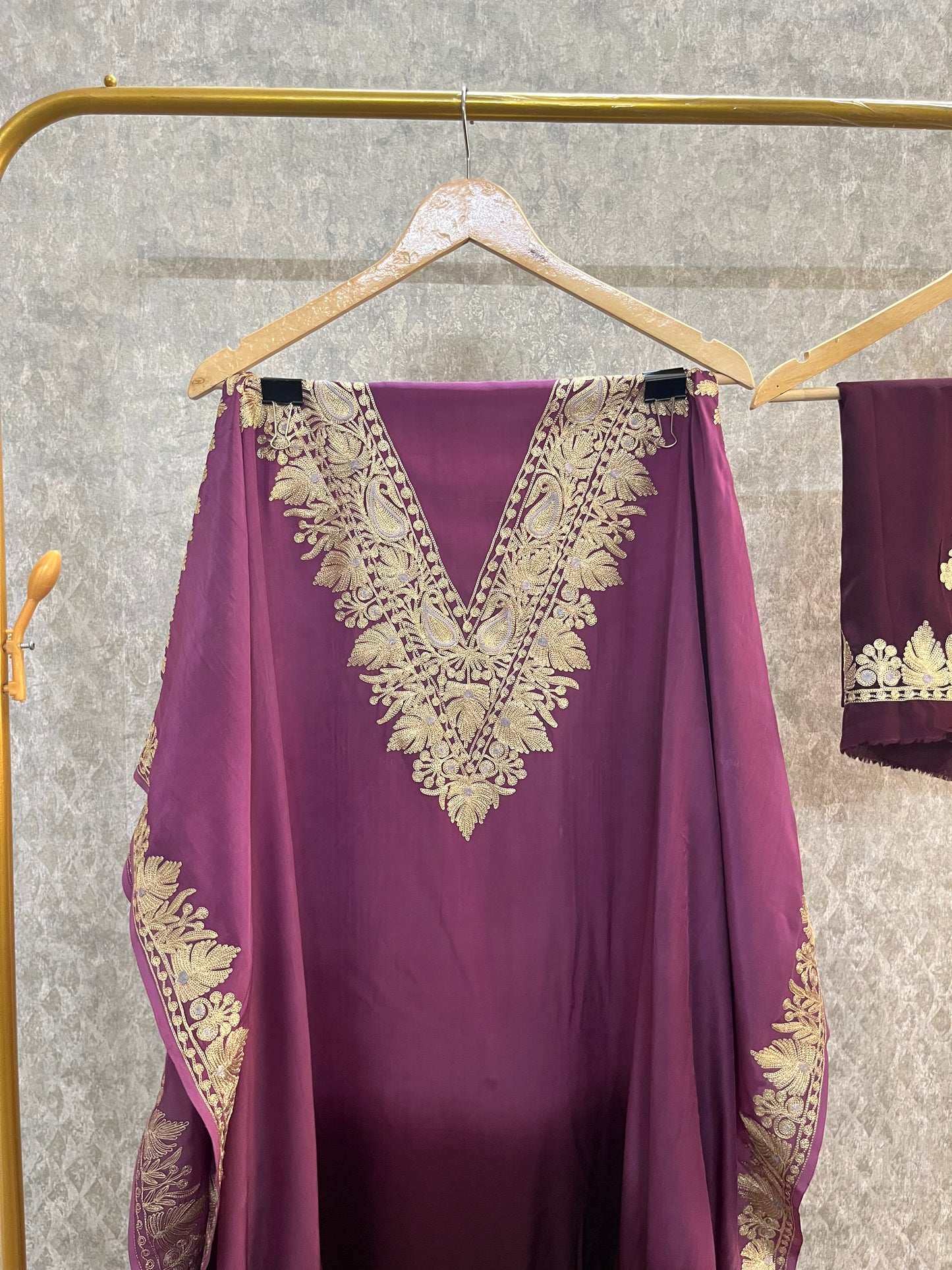 Crape Kashmiri Unstitched Kaftan Set
