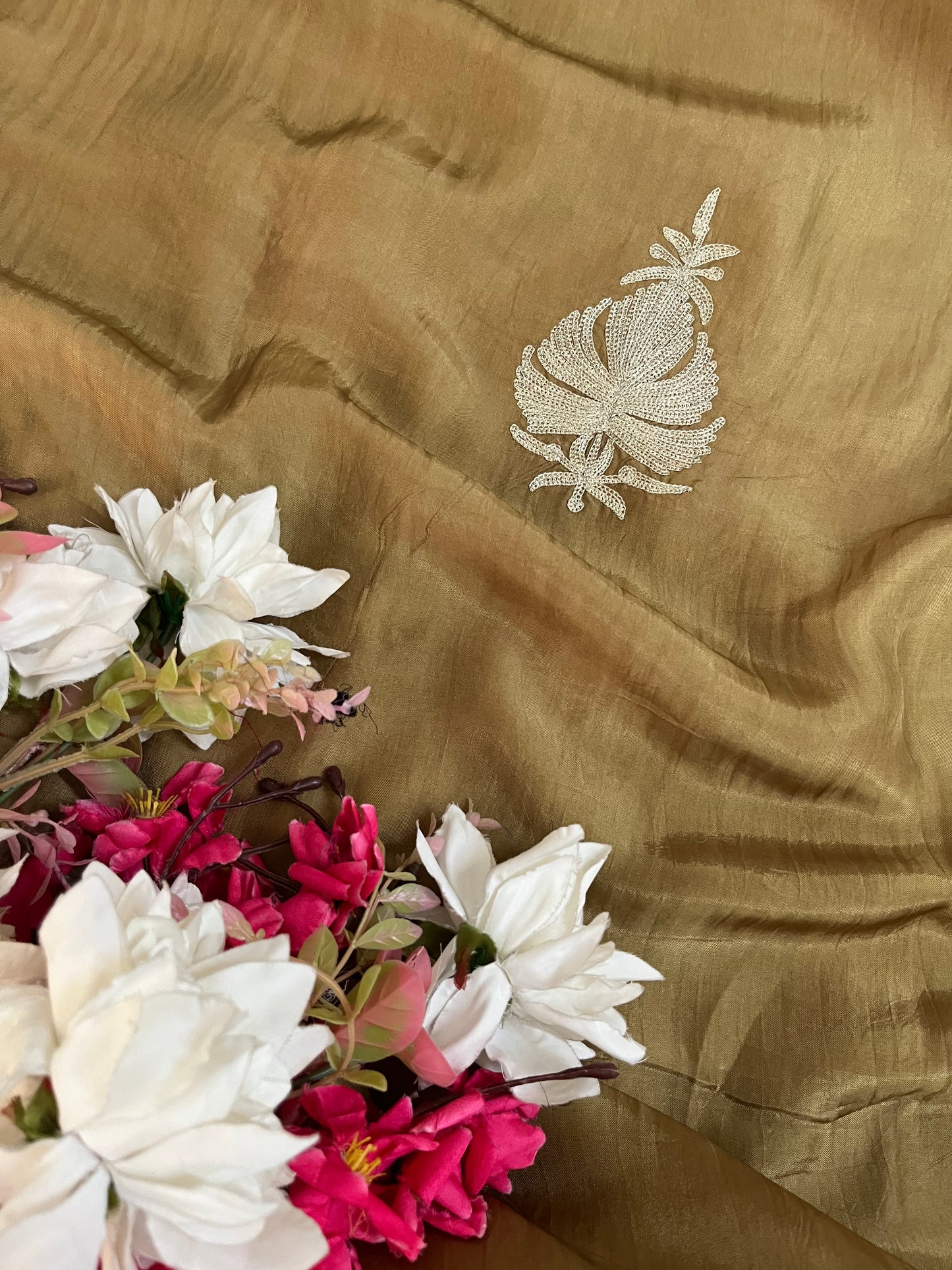 Army Geeen Silk Tilla Kashmiri Suit